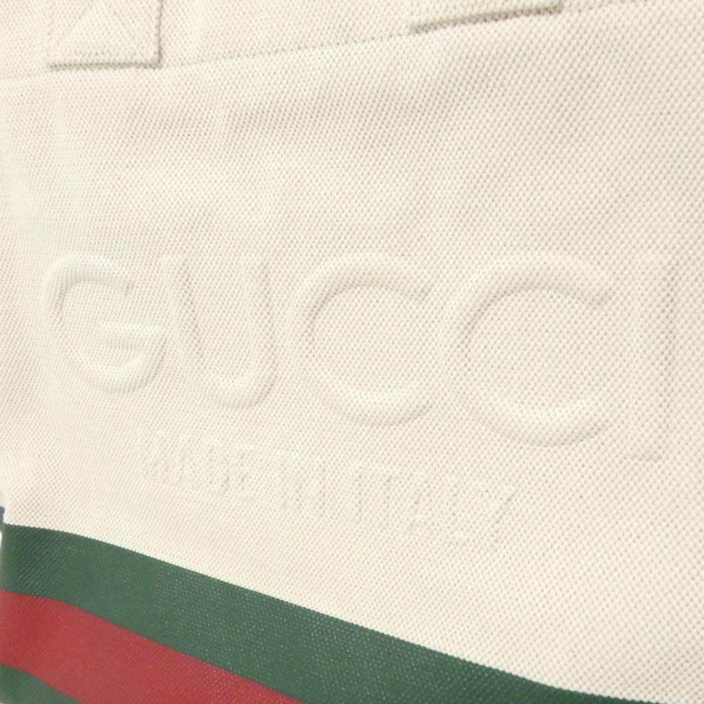Gucci Green Red Color White Canvas Handbag (Pre-Owned)