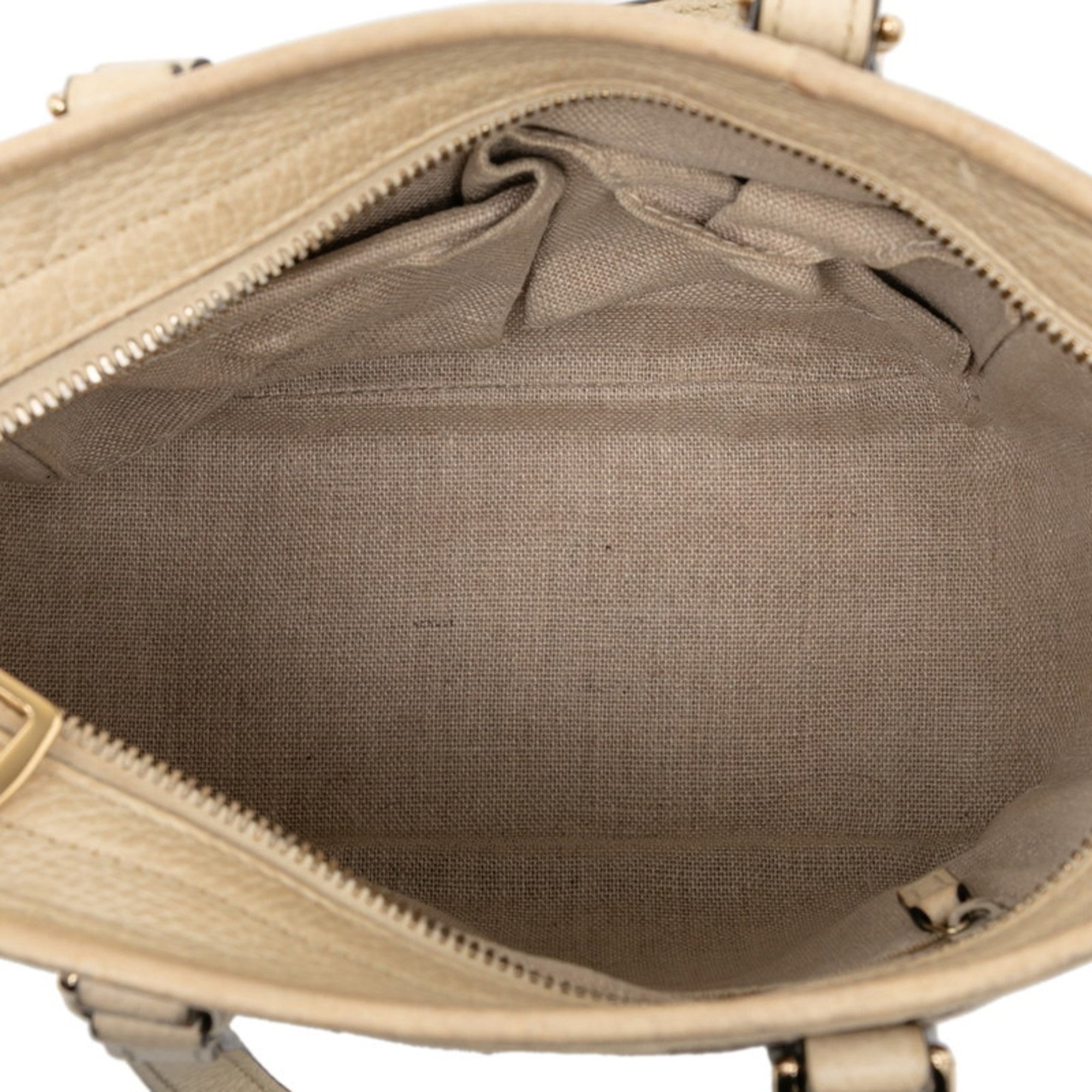Gucci Beige Ivory Canvas Leather Handbag Shoulder Bag (Pre-Owned)