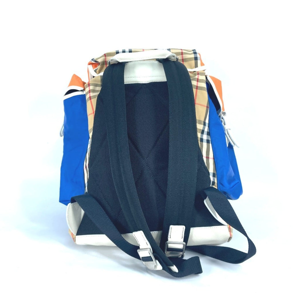 Burberry Beige Blue Orange Leather Canvas Backpack (Pre-Owned)