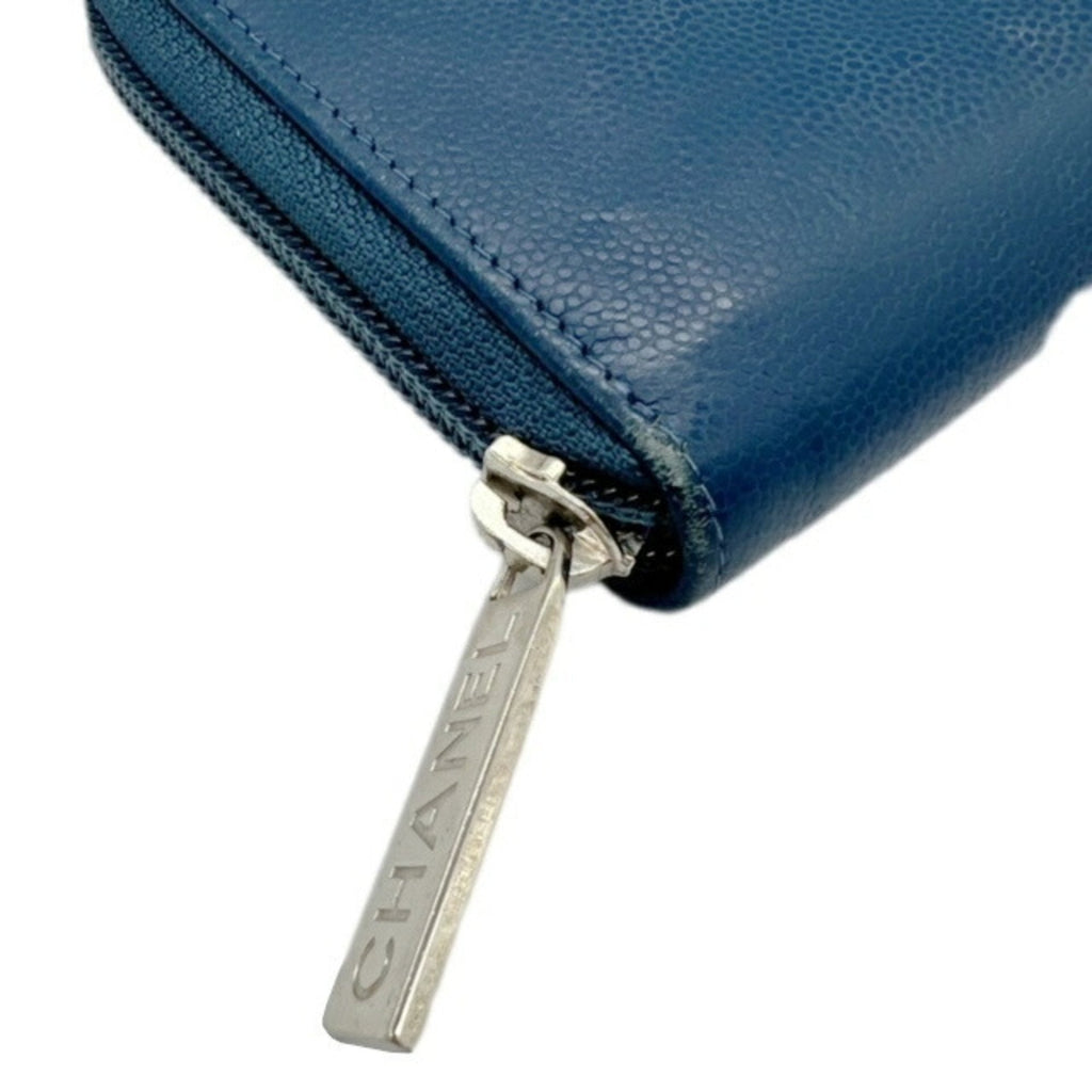 Chanel Blue Grained Calfskin Long Wallet (Bi-Fold) (Pre-Owned)