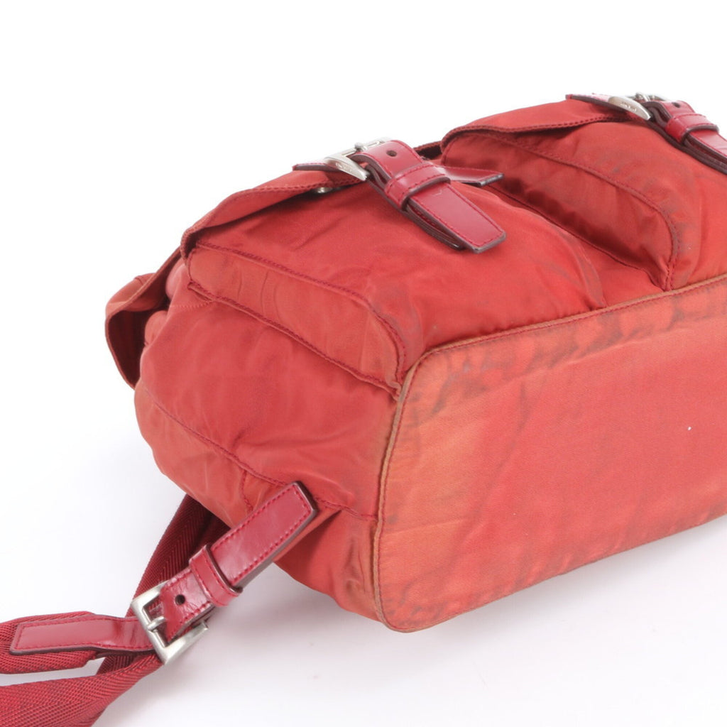 Prada Red Color Nylon Leather Backpack (Pre-Owned)