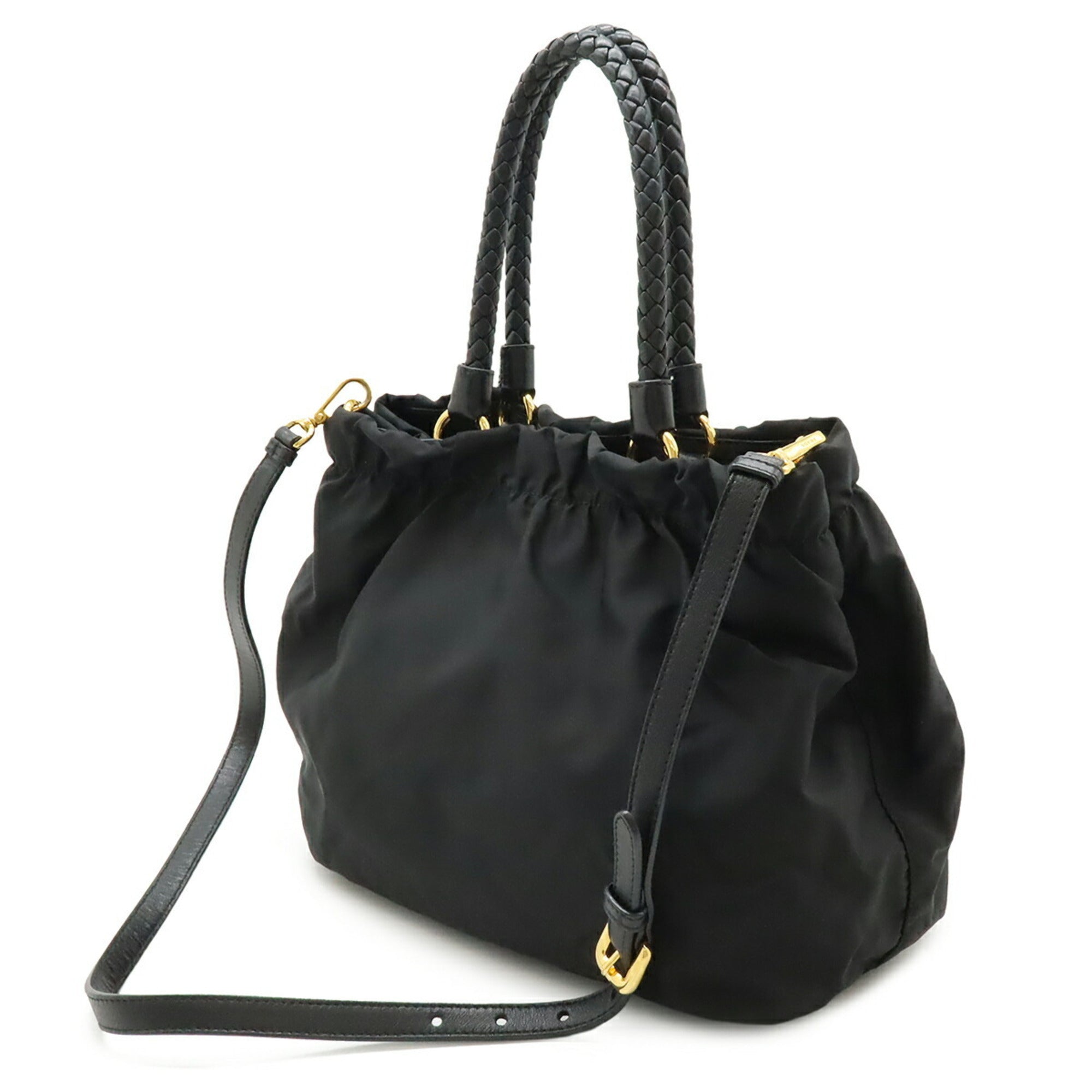 Prada Black Nero Nylon Leather Handbag Shoulder Bag Tote Bag (Pre-Owned)