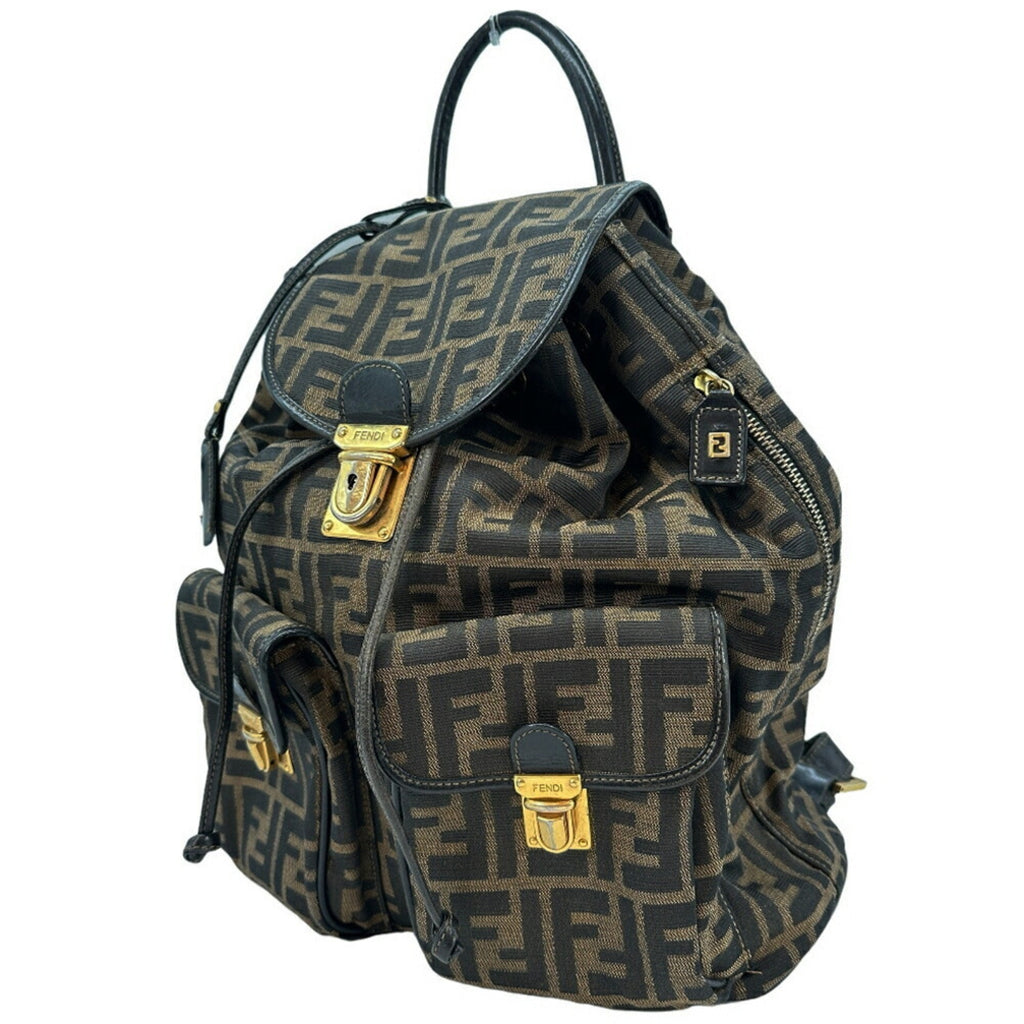Fendi Brown Canvas Leather Backpack (Pre-Owned)