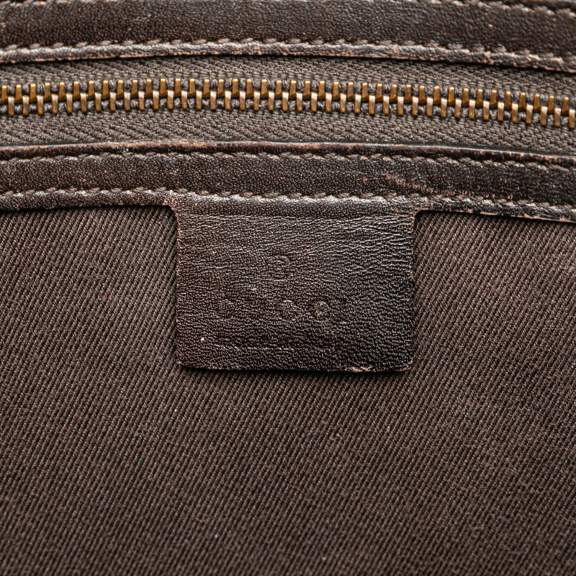 Gucci Beige Brown Canvas Leather Shoulder Bag (Pre-Owned)