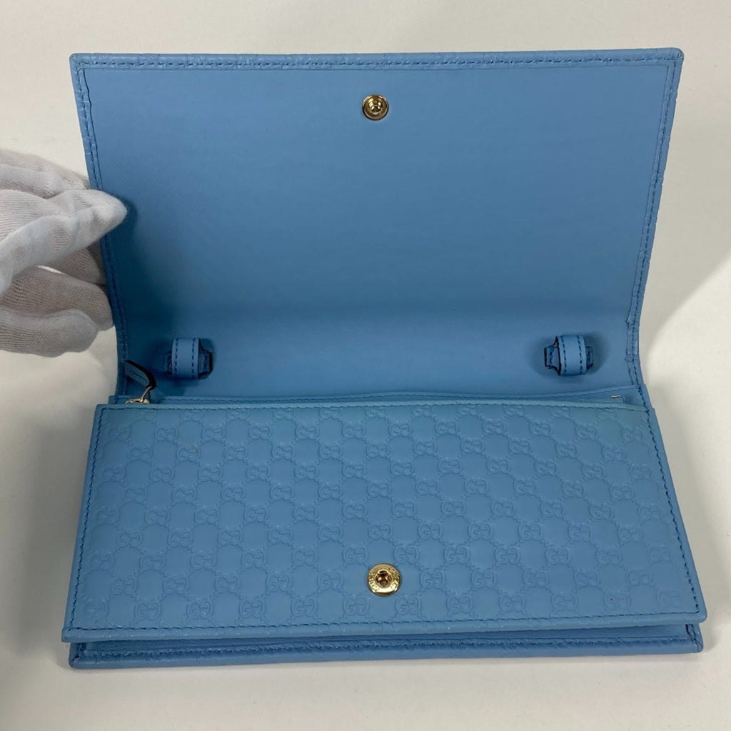 Gucci Blue Leather Chain/Shoulder Wallet (Pre-Owned)