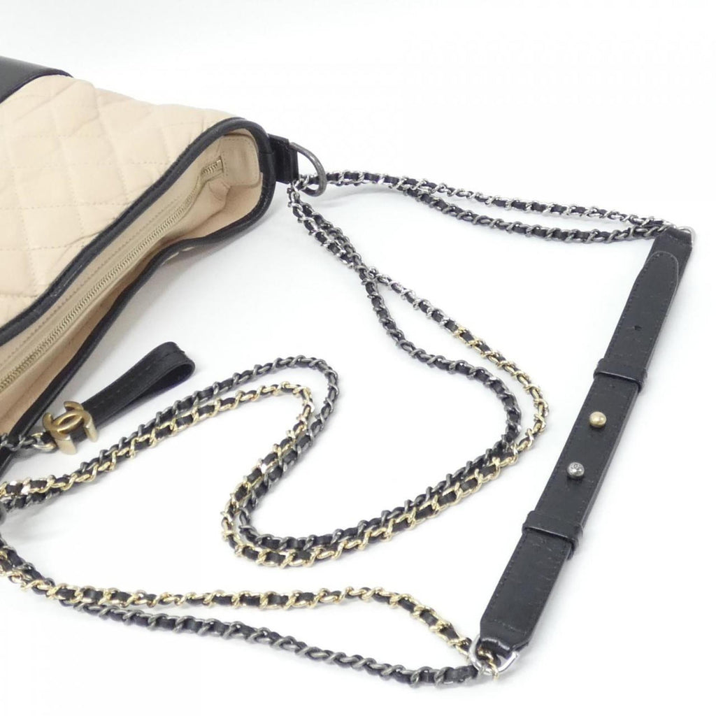 Chanel Gabriel Beige Black Leather Shoulder Bag (Pre-Owned)