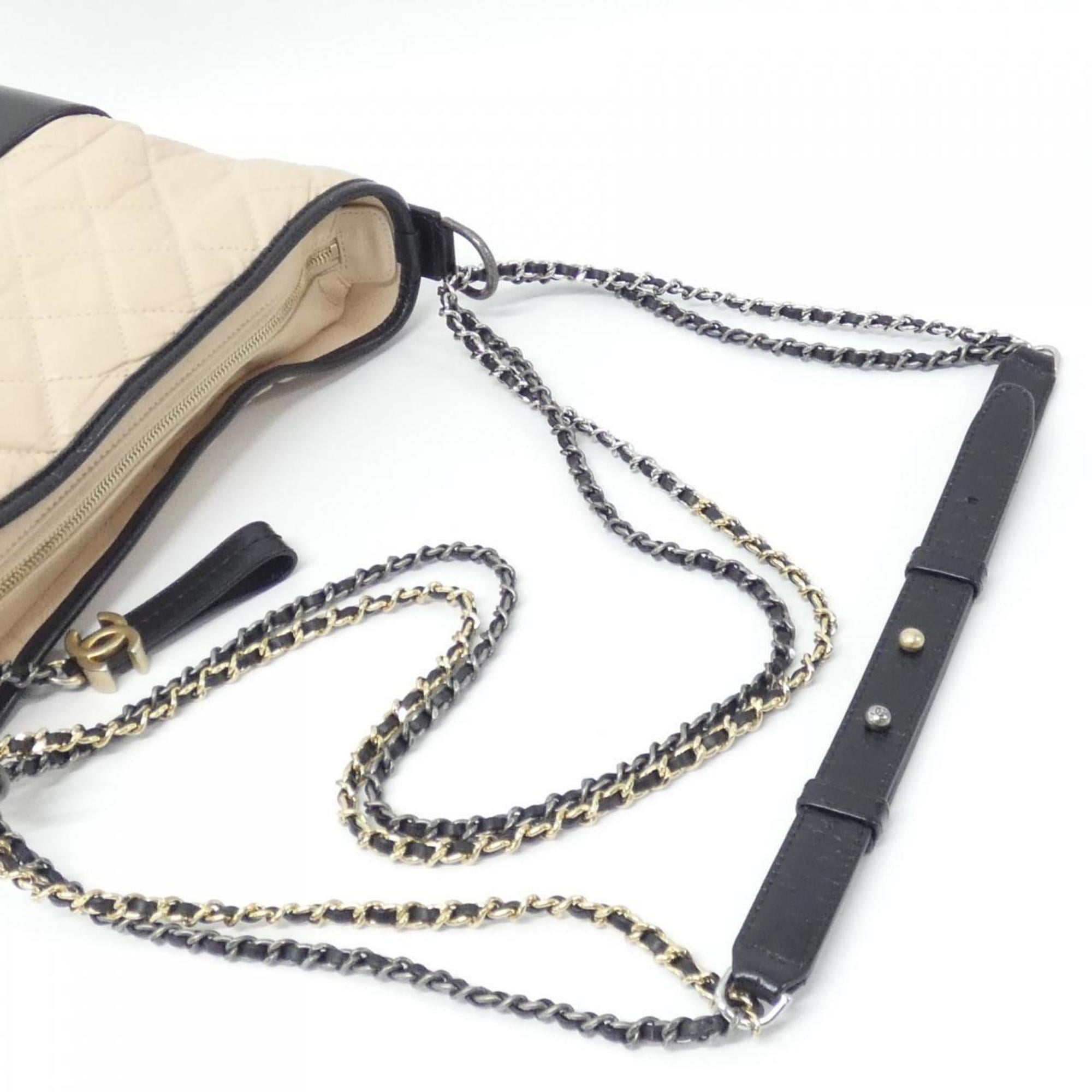 Chanel Gabriel Beige Black Leather Shoulder Bag (Pre-Owned)