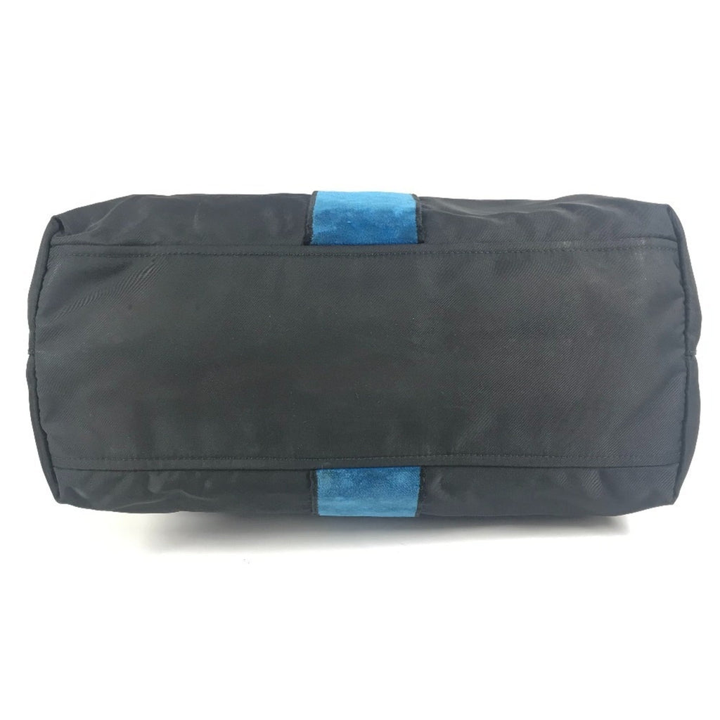 Prada Black Blue Leather Nylon Shoulder Bag Tote Bag (Pre-Owned)