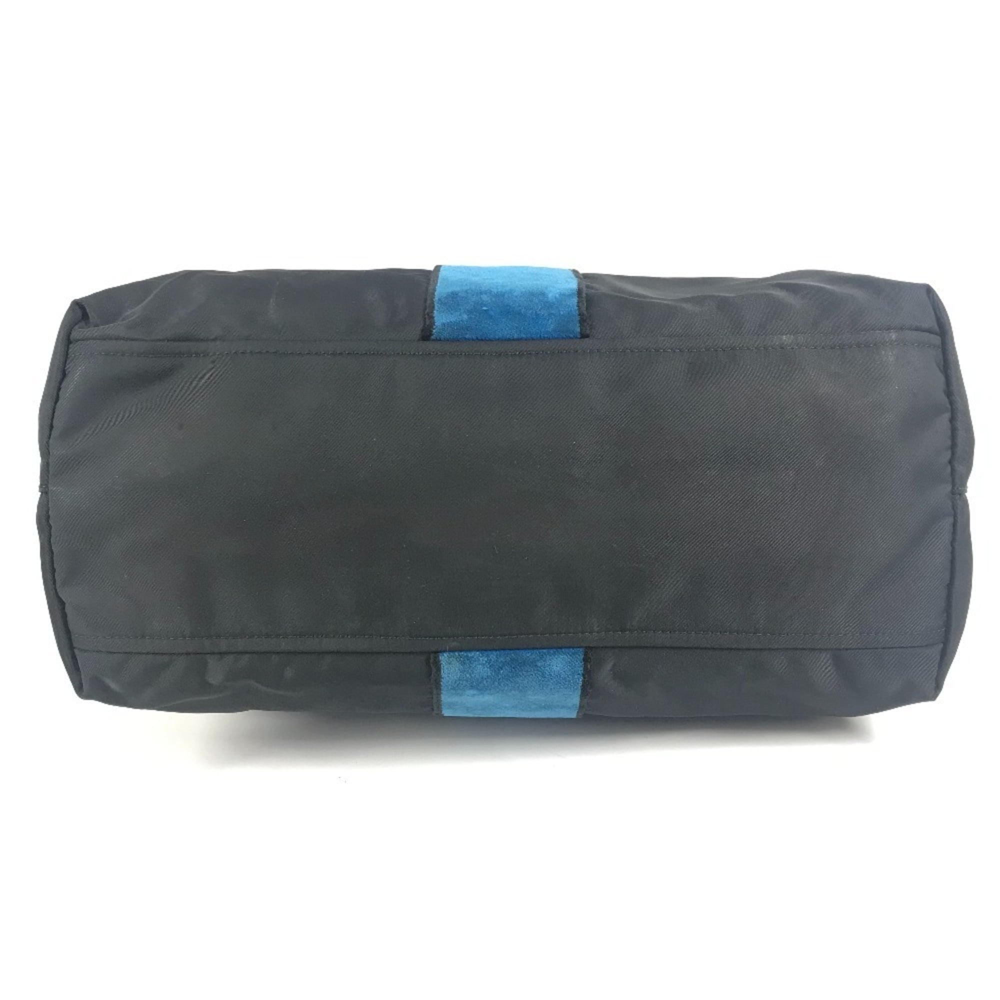 Prada Black Blue Leather Nylon Shoulder Bag Tote Bag (Pre-Owned)
