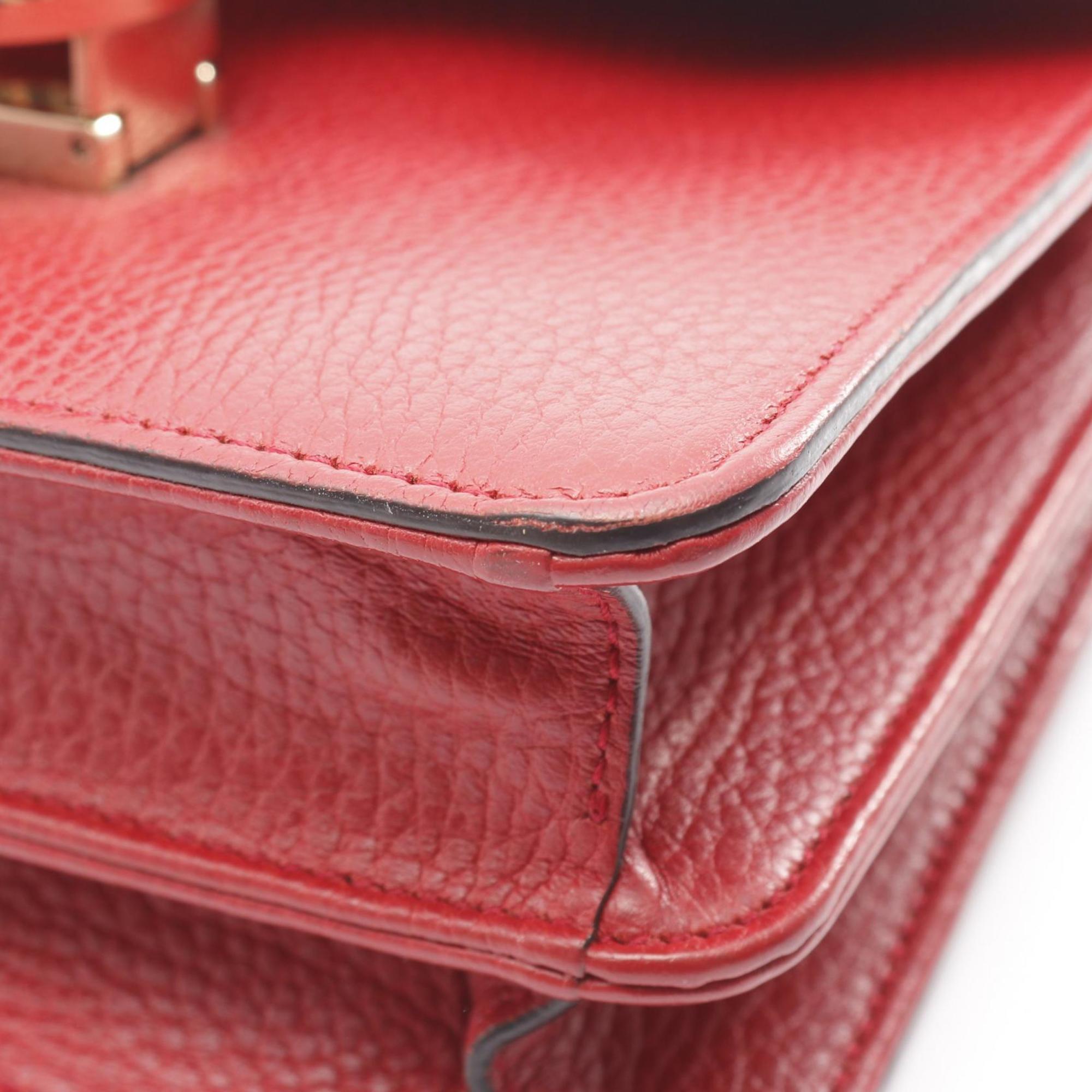 Gucci Red Color Leather Shoulder Bag (Pre-Owned)