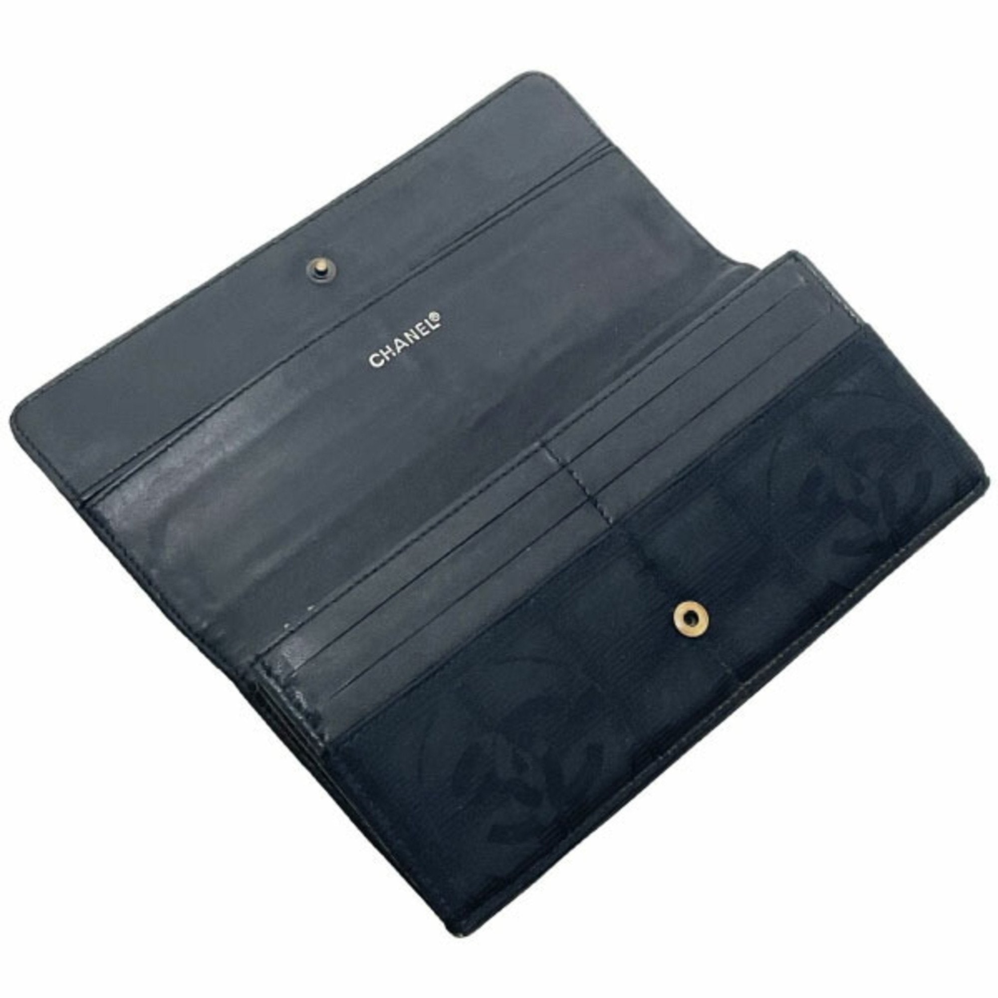 Chanel Black Leather Nylon Long Wallet (Bi-Fold) (Pre-Owned)