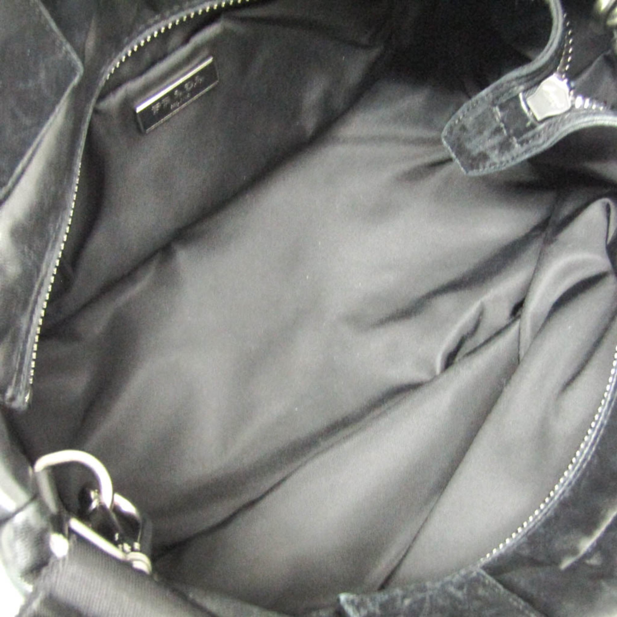 Prada Convertible Double Tote Nappa Leather And Tessuto Black Nylon Handbag (Pre-Owned)