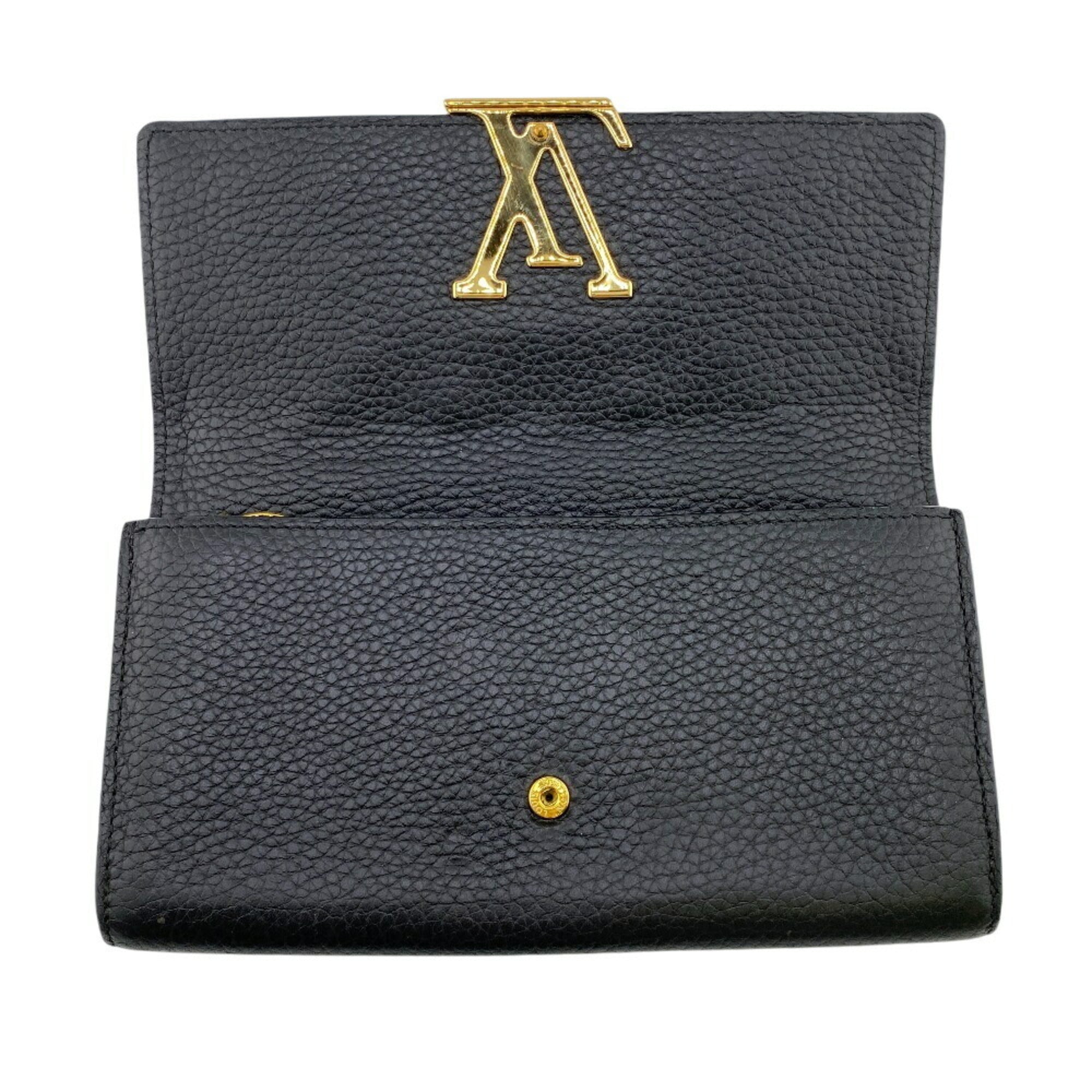 Louis Vuitton Black Leather Long Wallet (Bi-Fold) (Pre-Owned)