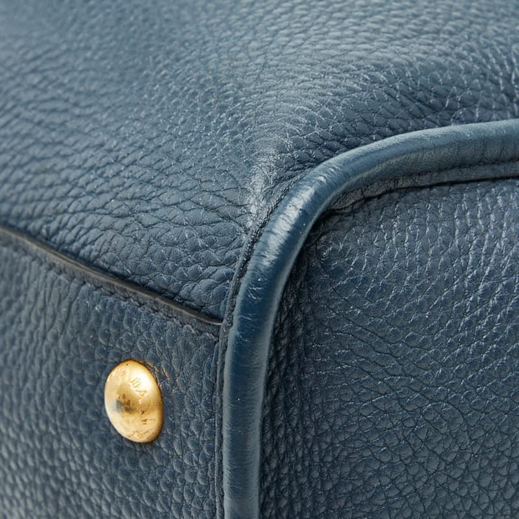 Prada Black Navy Leather Handbag Shoulder Bag (Pre-Owned)