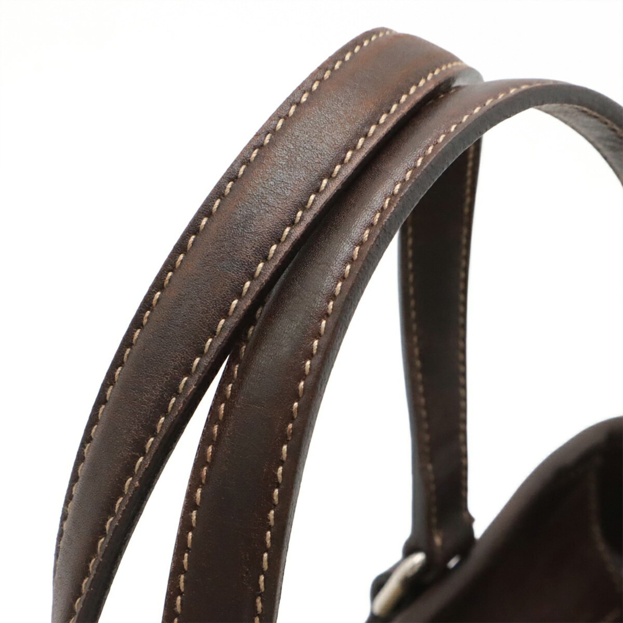 Prada Beige Dark Brown Khaki Canvas Leather Handbag Shoulder Bag (Pre-Owned)