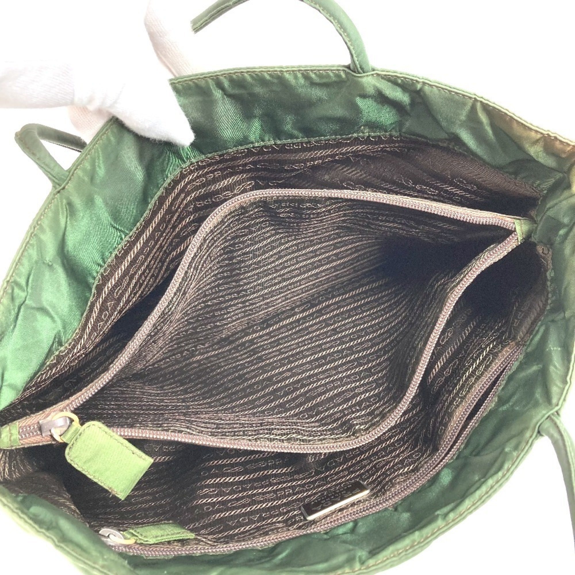 Prada Khaki Nylon Shoulder Bag Tote Bag (Pre-Owned)