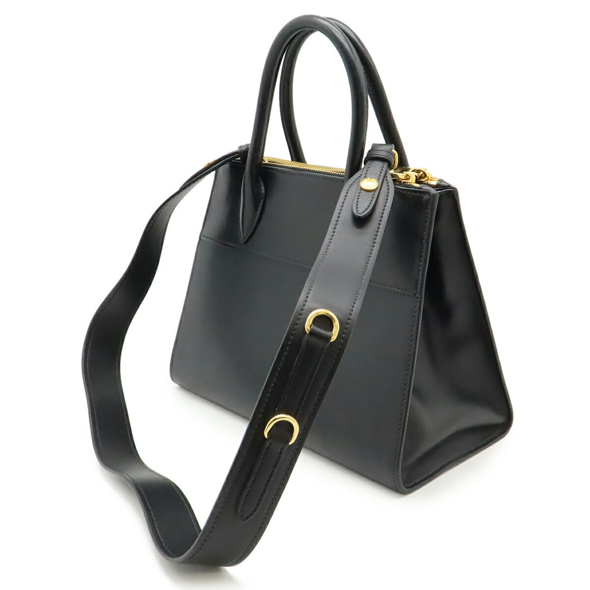 Prada Saffiano Black Nero Leather Handbag Shoulder Bag (Pre-Owned)