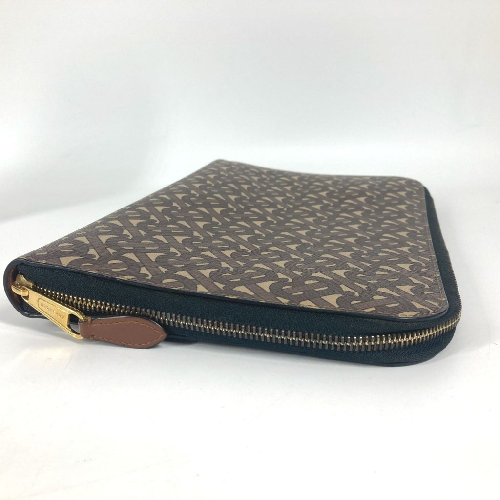 Burberry Brown Leather Canvas Clutch Bag Pouch (Pre-Owned)