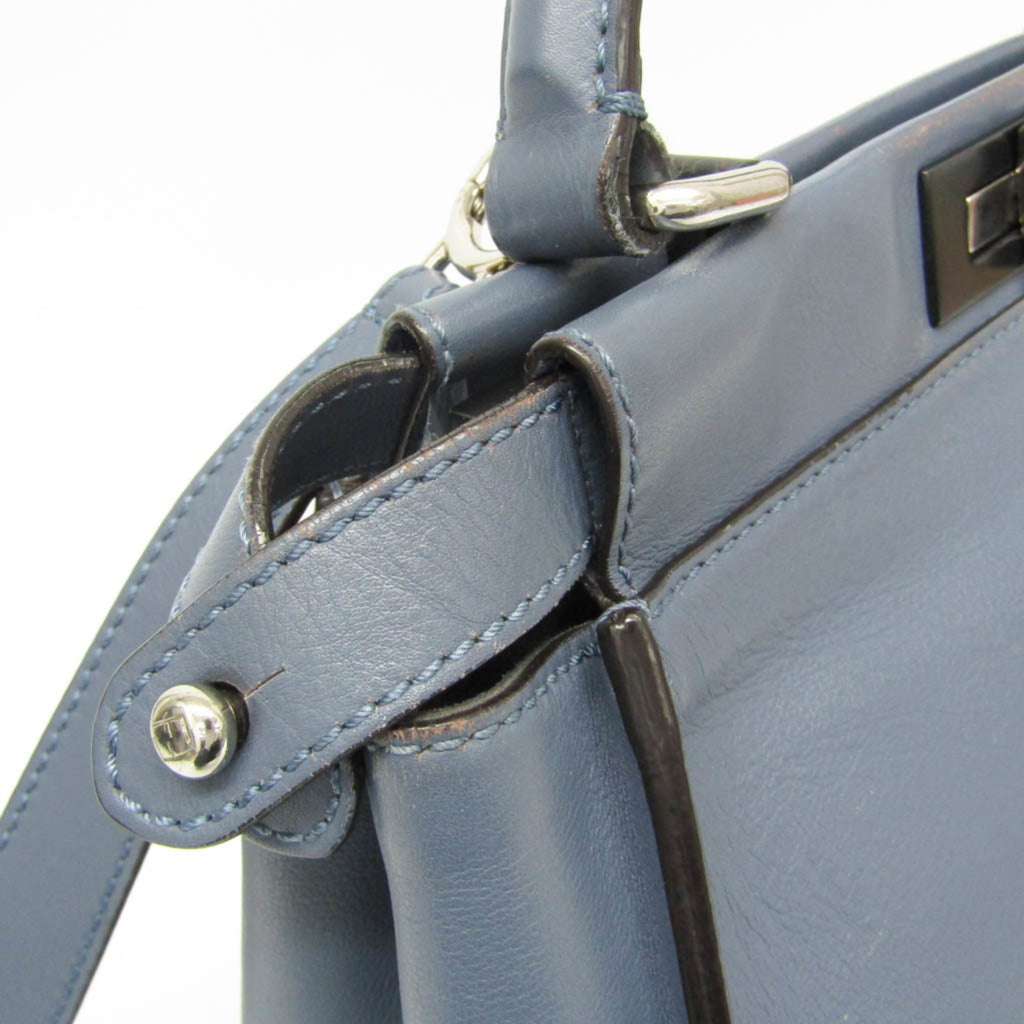 Fendi Peekaboo Blue Leather Handbag Shoulder Bag (Pre-Owned)