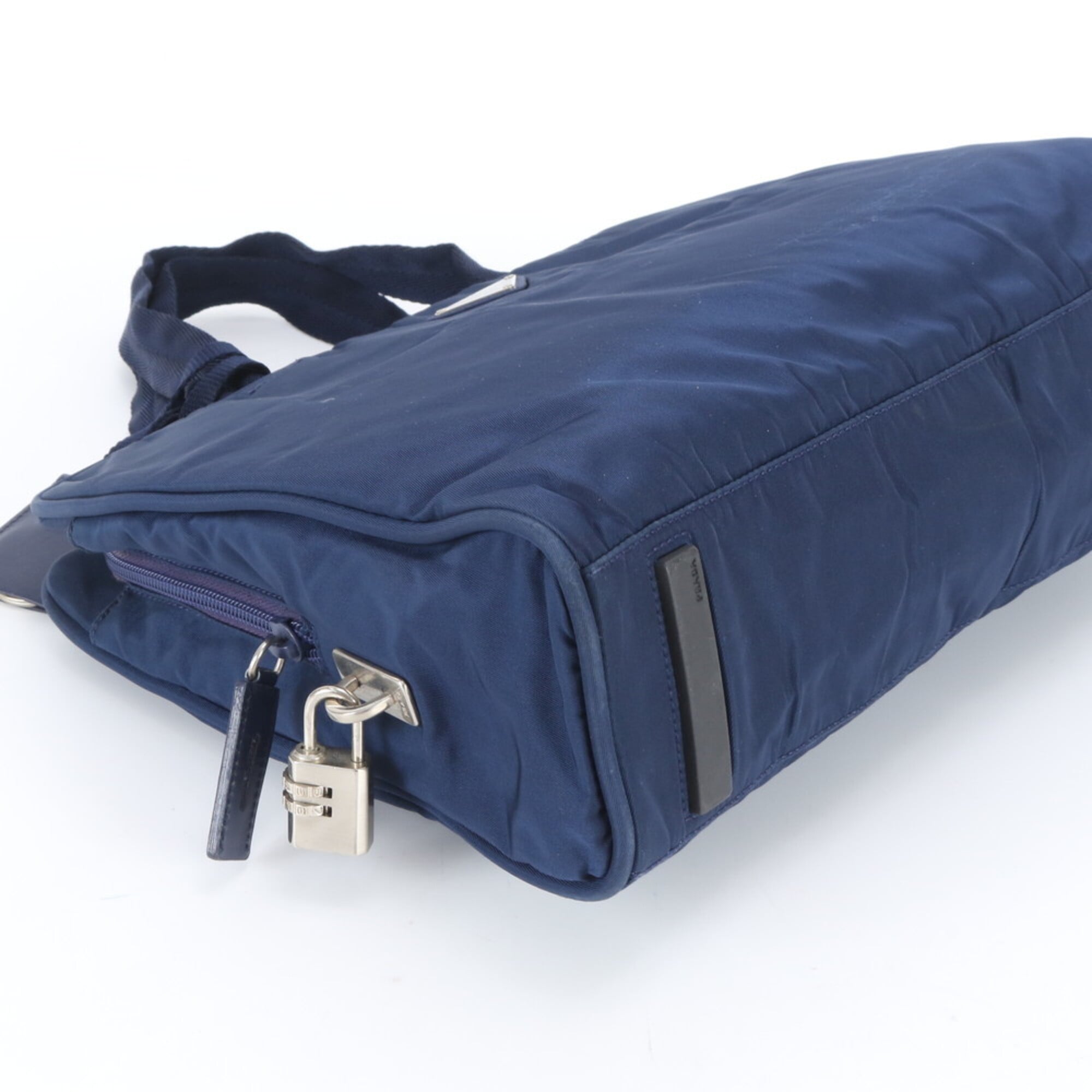 Prada Blue Nylon Leather Briefcase Handbag Tote Bag (Pre-Owned)
