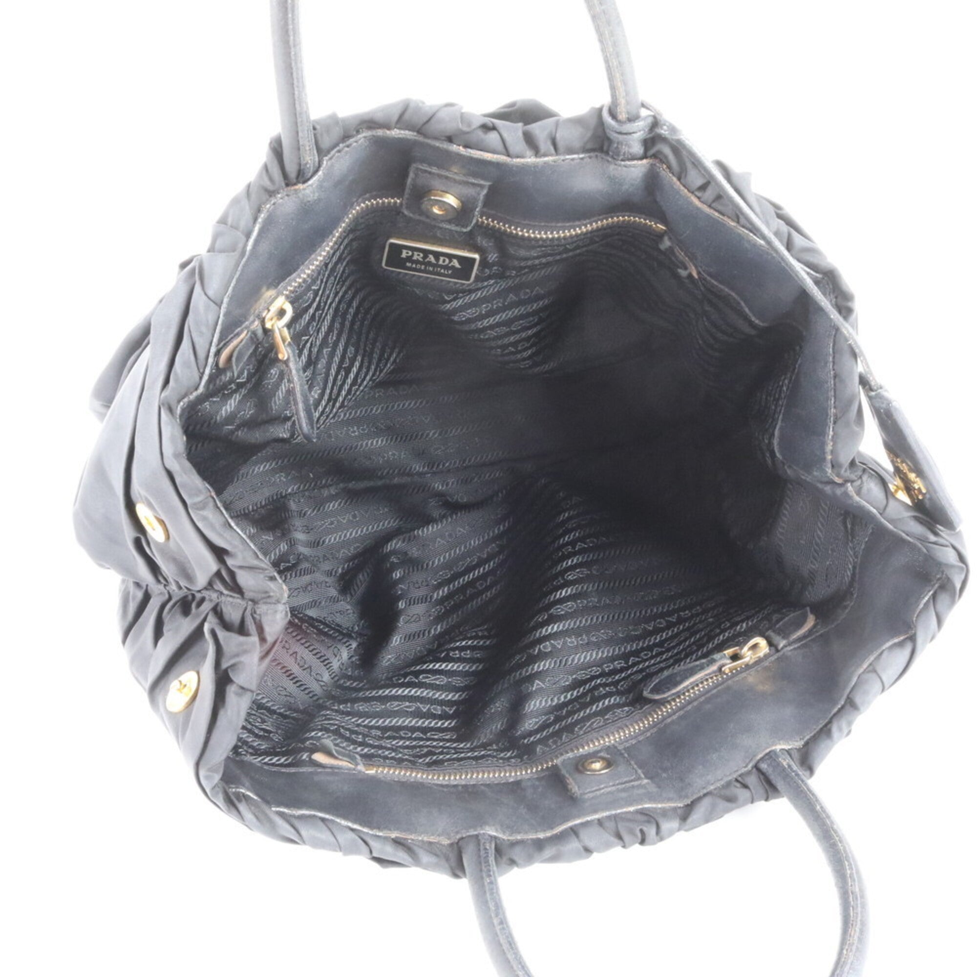 Prada Black Nylon Leather Handbag Tote Bag (Pre-Owned)
