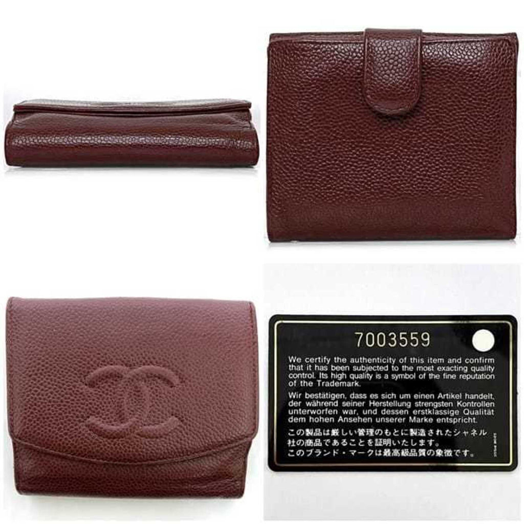 Chanel Red Color Grained Calfskin Leather Wallet (Bi-Fold) (Pre-Owned)