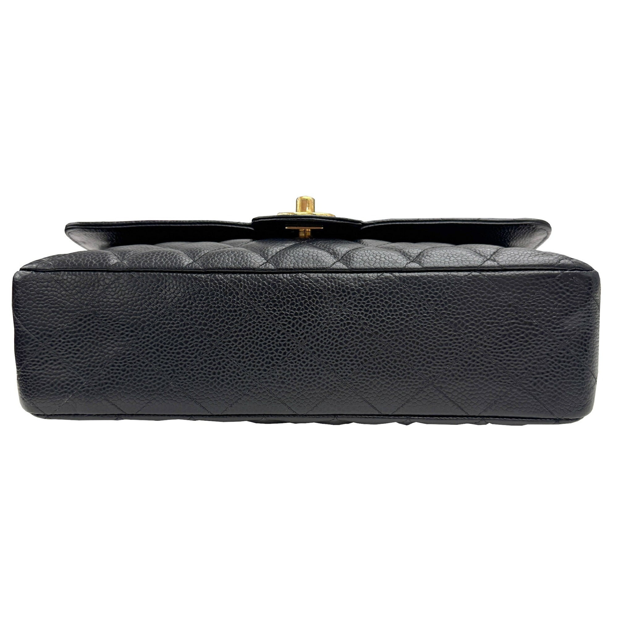 Chanel Gold Black Grained Calfskin Leather Chain/Shoulder Wallet (Pre-Owned)