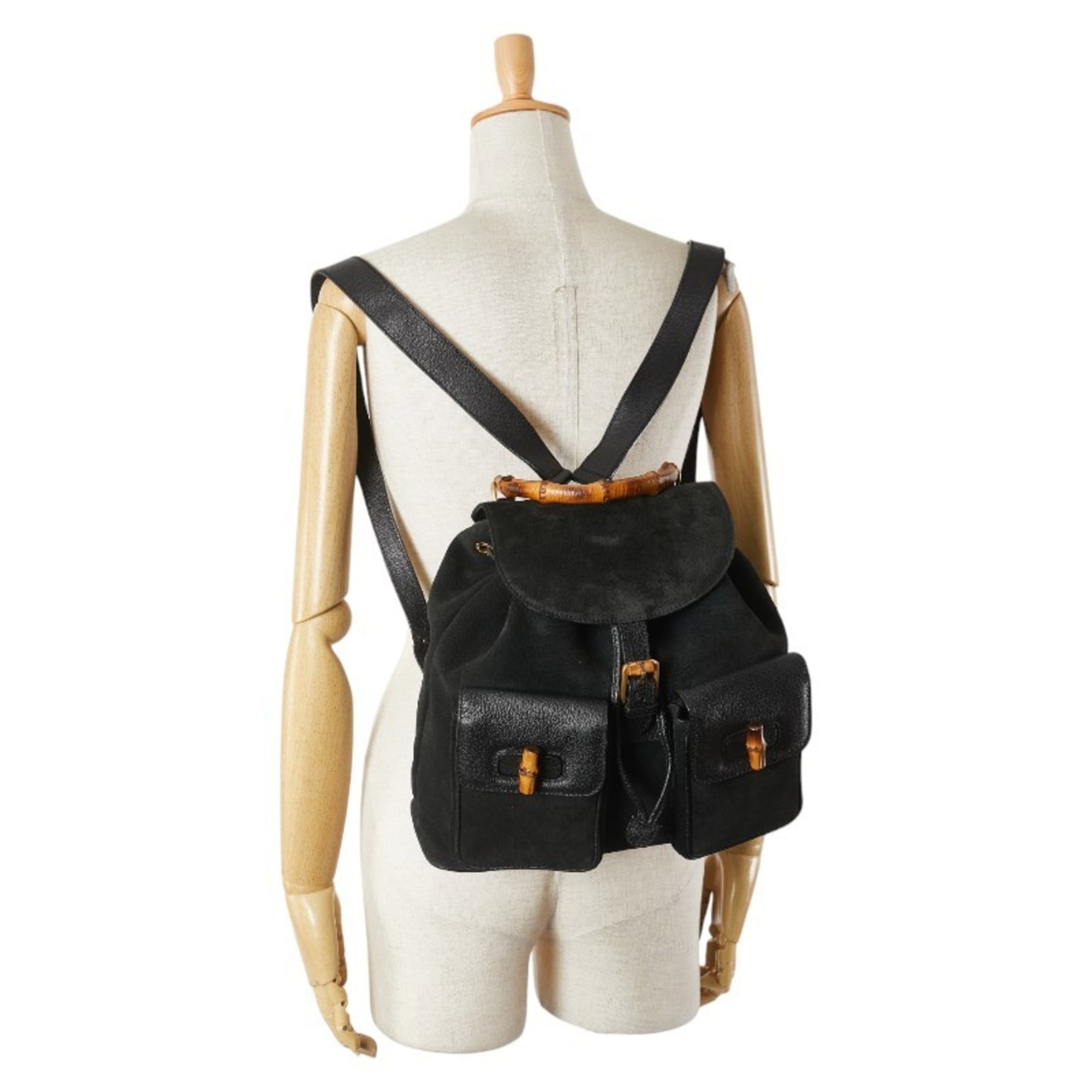 Gucci Bamboo Black Suede Leather Backpack (Pre-Owned)
