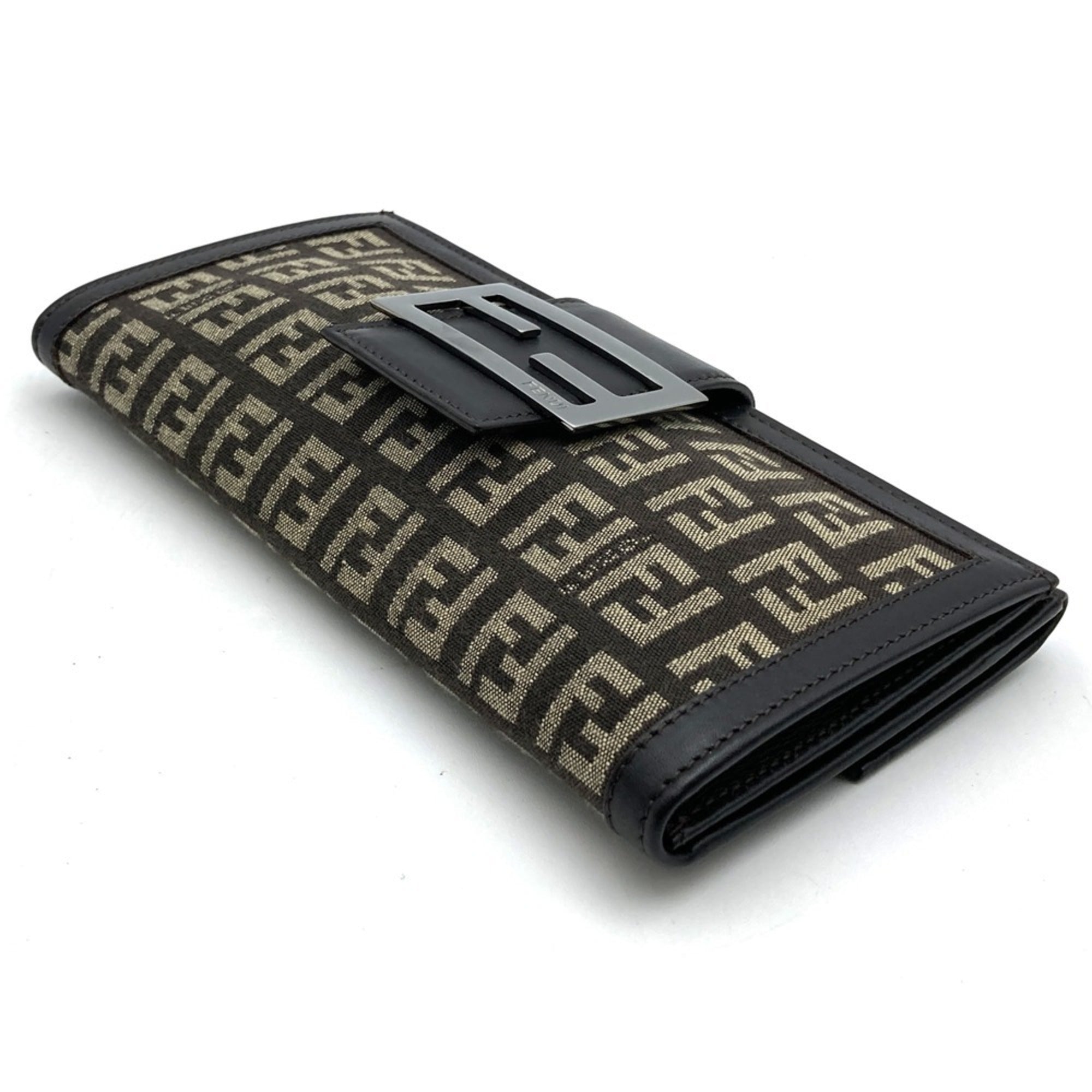 Fendi Zucchino Brown Canvas Long Wallet (Bi-Fold) (Pre-Owned)
