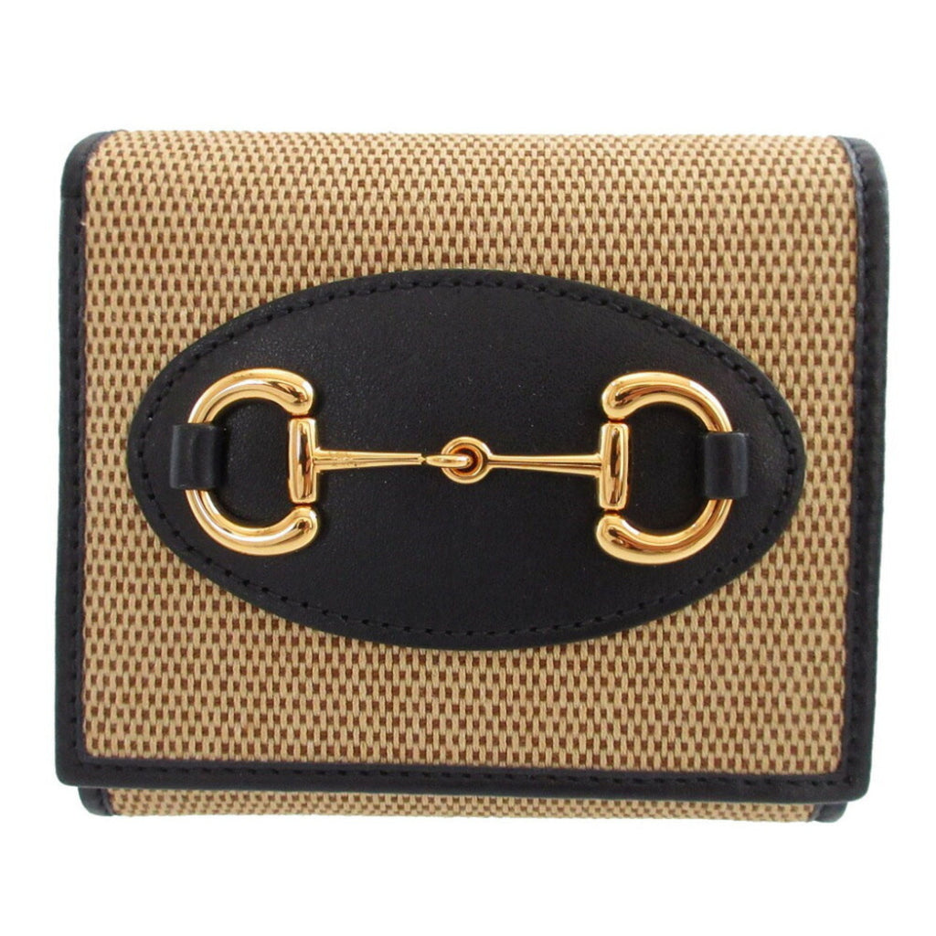 Gucci Beige Navy Canvas Leather Wallet (Tri-Fold) (Pre-Owned)