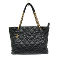 Chanel Matelasse Black Navy Grained Calfskin Tote Bag (Pre-Owned)