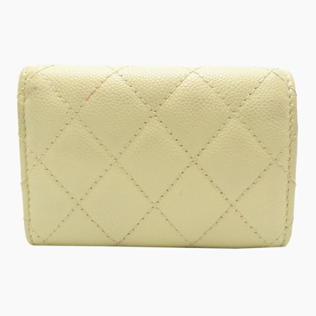 Chanel Cream White Grained Calfskin Wallet (Tri-Fold) (Pre-Owned)