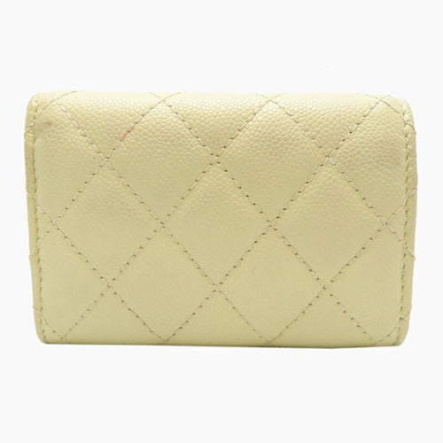 Chanel Cream White Grained Calfskin Wallet (Tri-Fold) (Pre-Owned)
