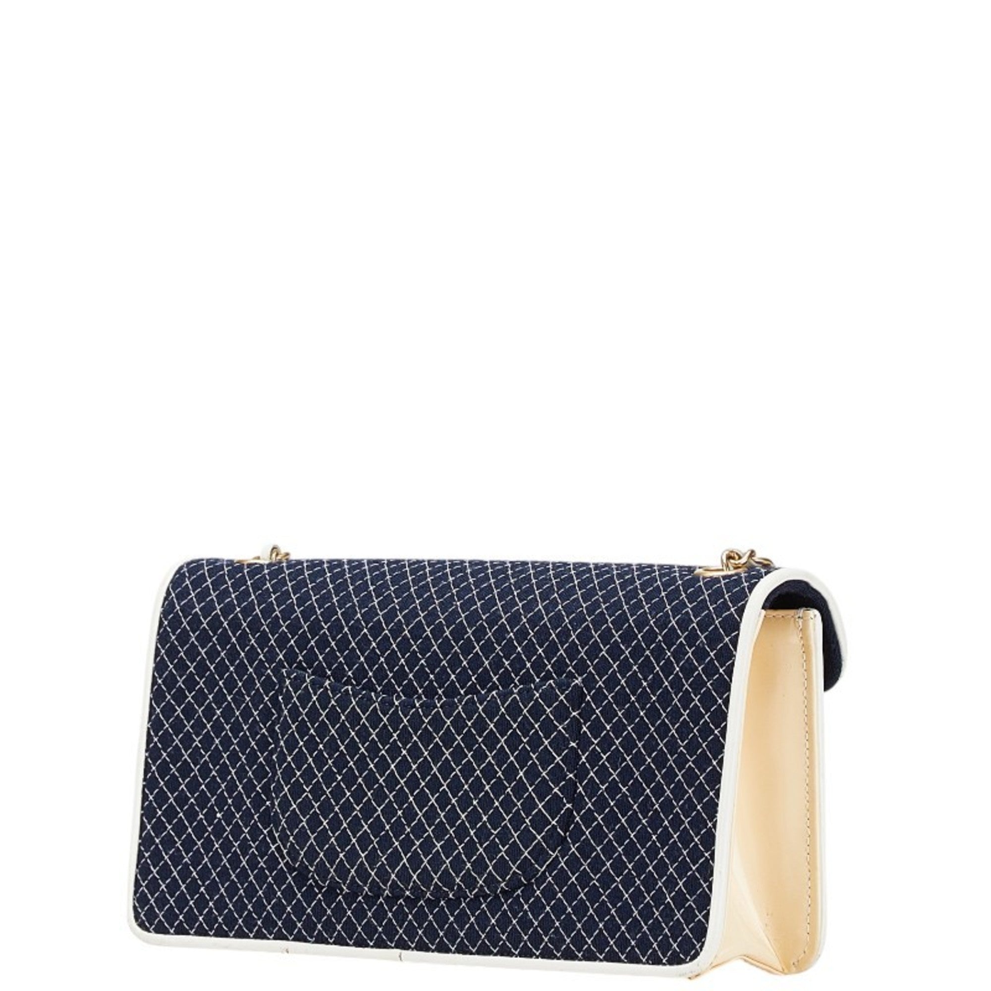 Chanel Navy White Canvas Patent Leather Shoulder Bag (Pre-Owned)