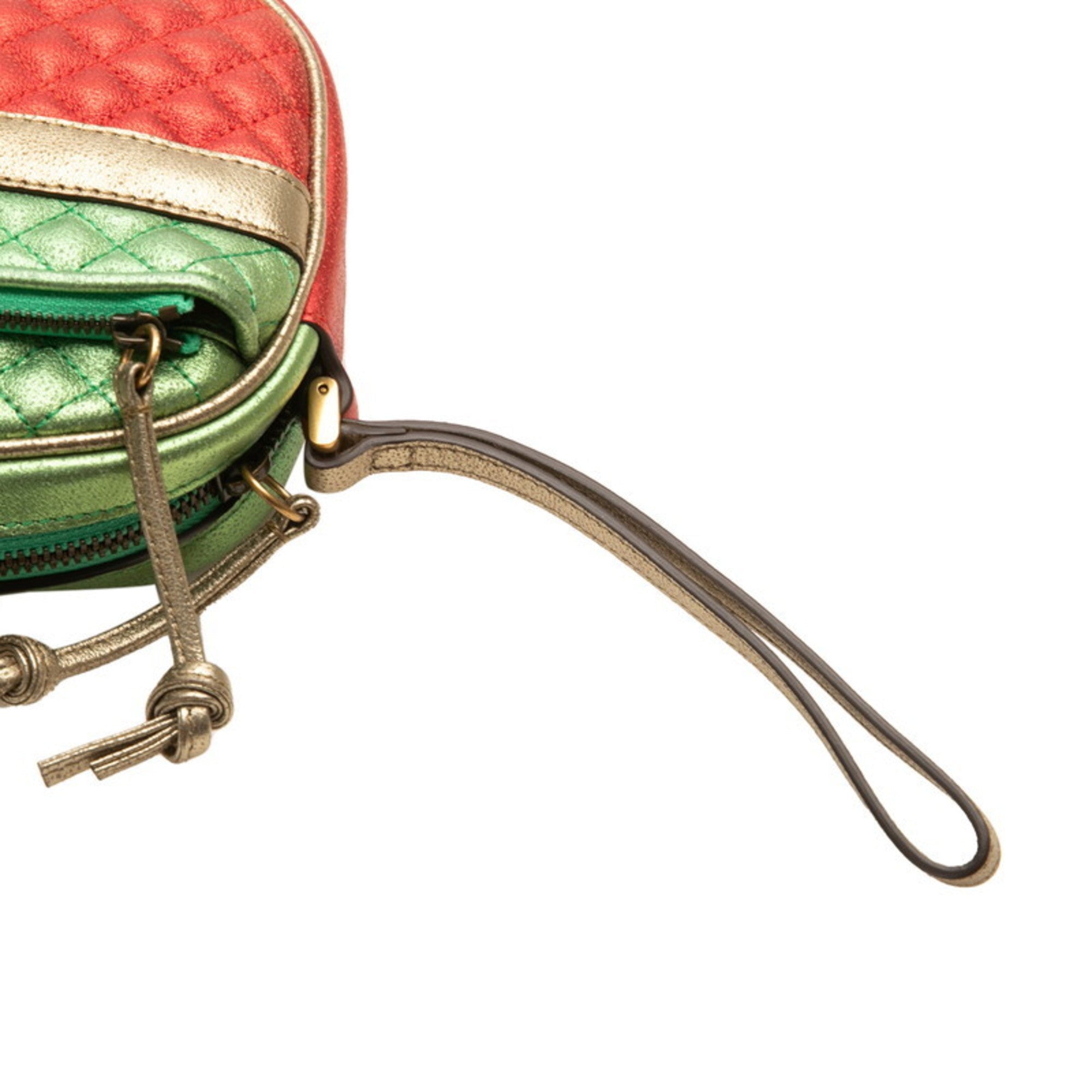 Gucci Gold Green Red Color Leather Clutch Bag (Pre-Owned)