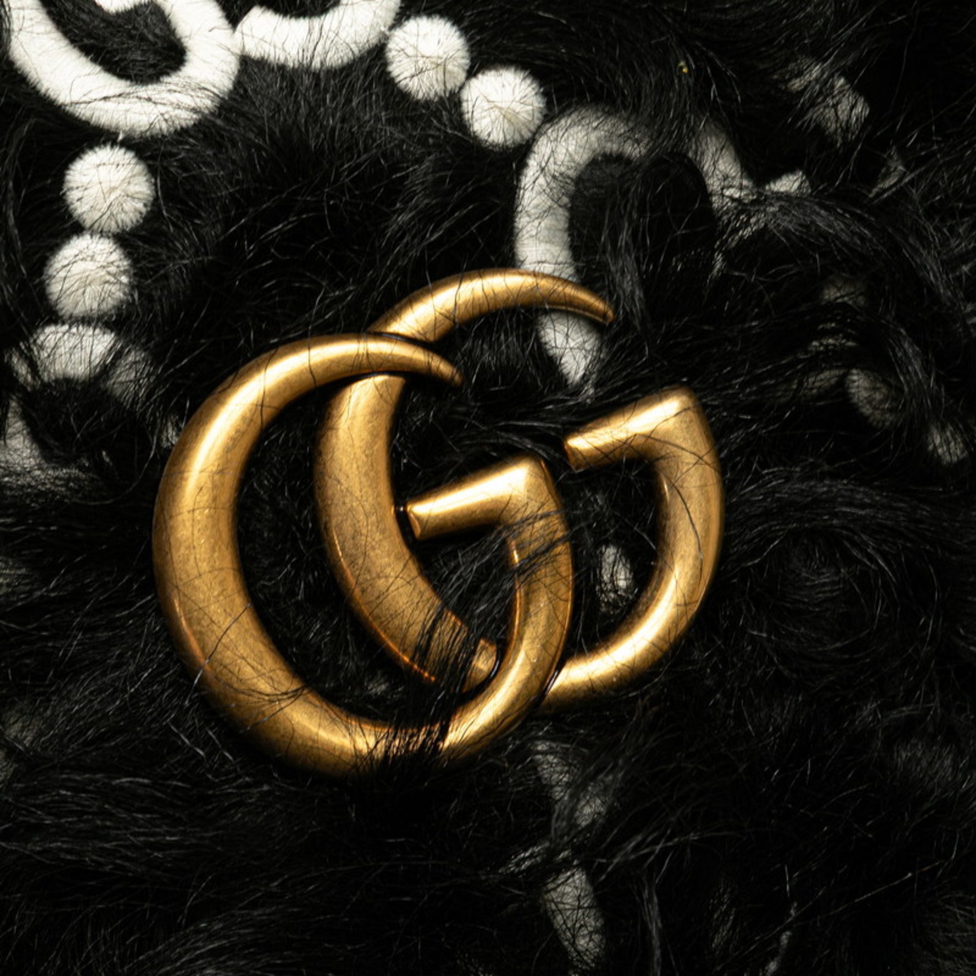 Gucci Black White Faux Fur Leather Handbag Shoulder Bag (Pre-Owned)