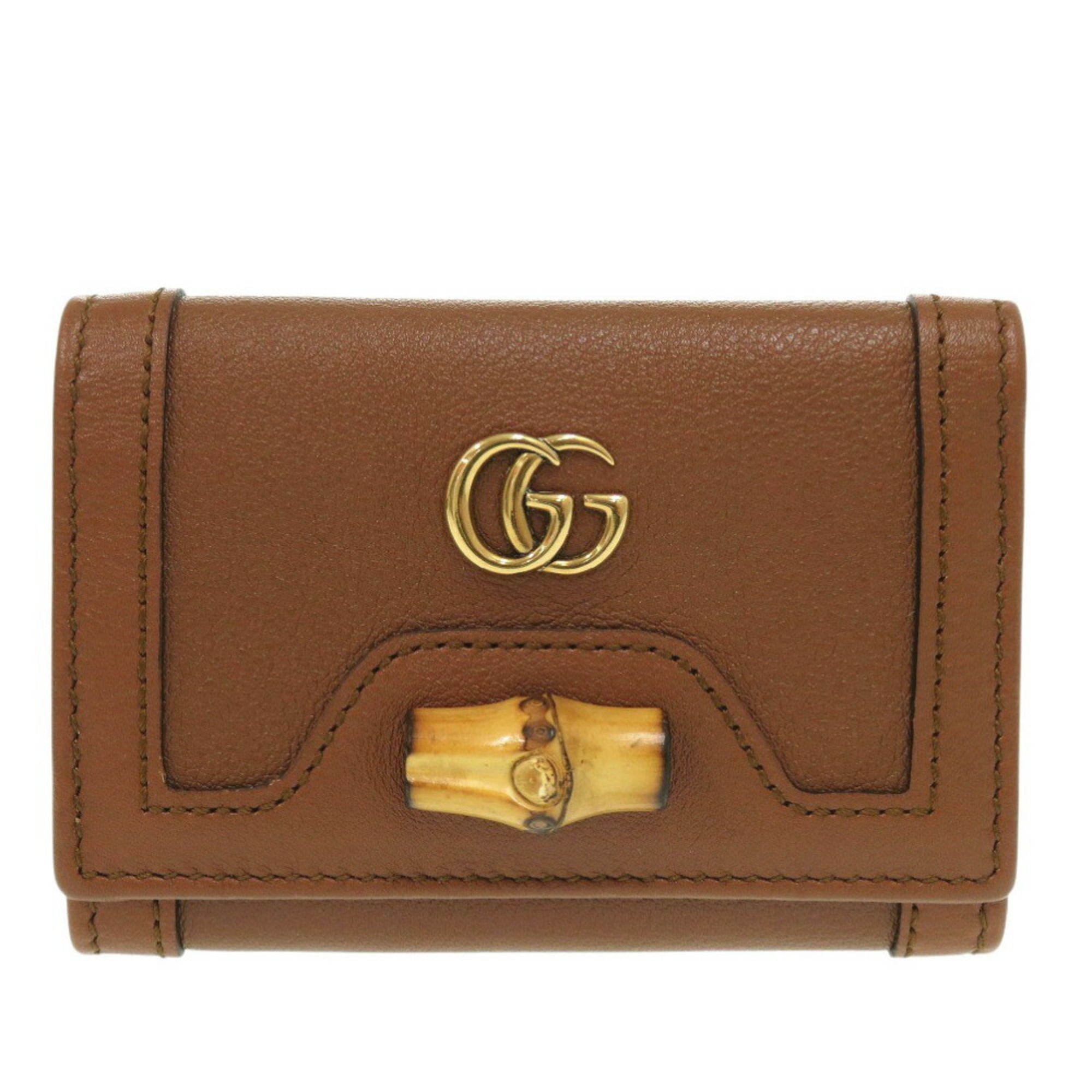 Gucci Bamboo Brown Leather Wallet (Tri-Fold) (Pre-Owned)