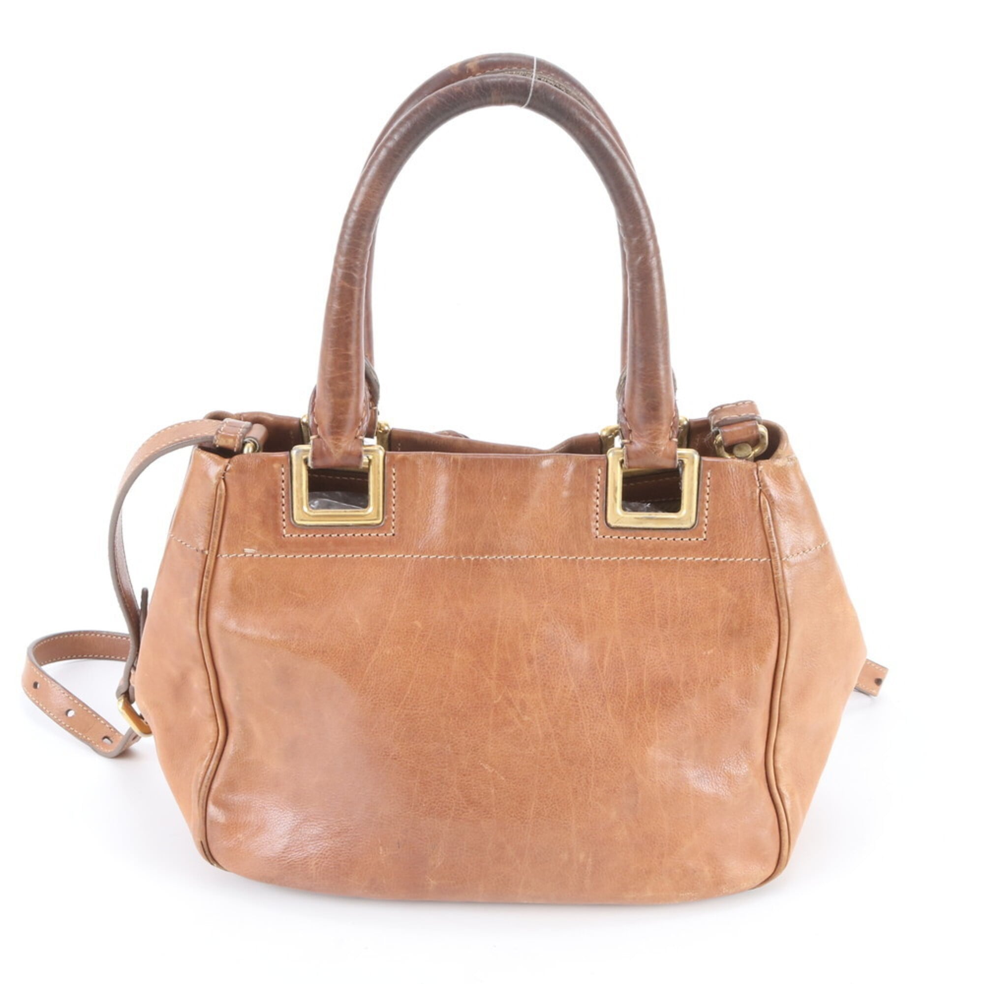 Prada Brown Leather Handbag Shoulder Bag Tote Bag (Pre-Owned)
