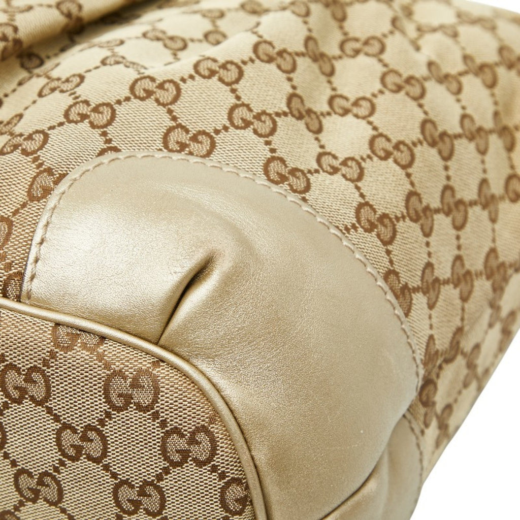 Gucci Beige Brown Canvas Leather Shoulder Bag Tote Bag (Pre-Owned)