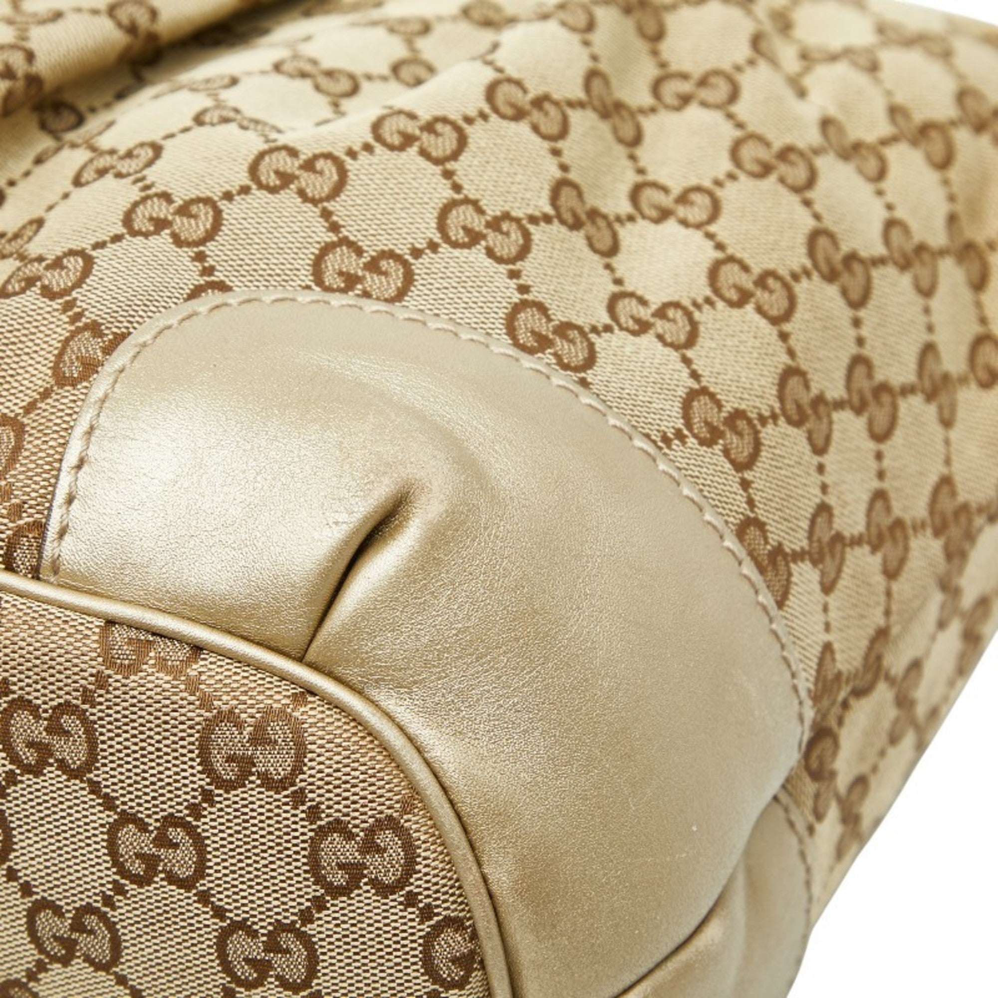 Gucci Beige Brown Canvas Leather Shoulder Bag Tote Bag (Pre-Owned)