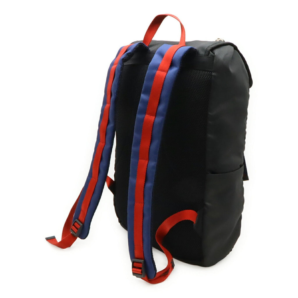 Gucci Black Green Navy Red Color Canvas Leather Backpack (Pre-Owned)