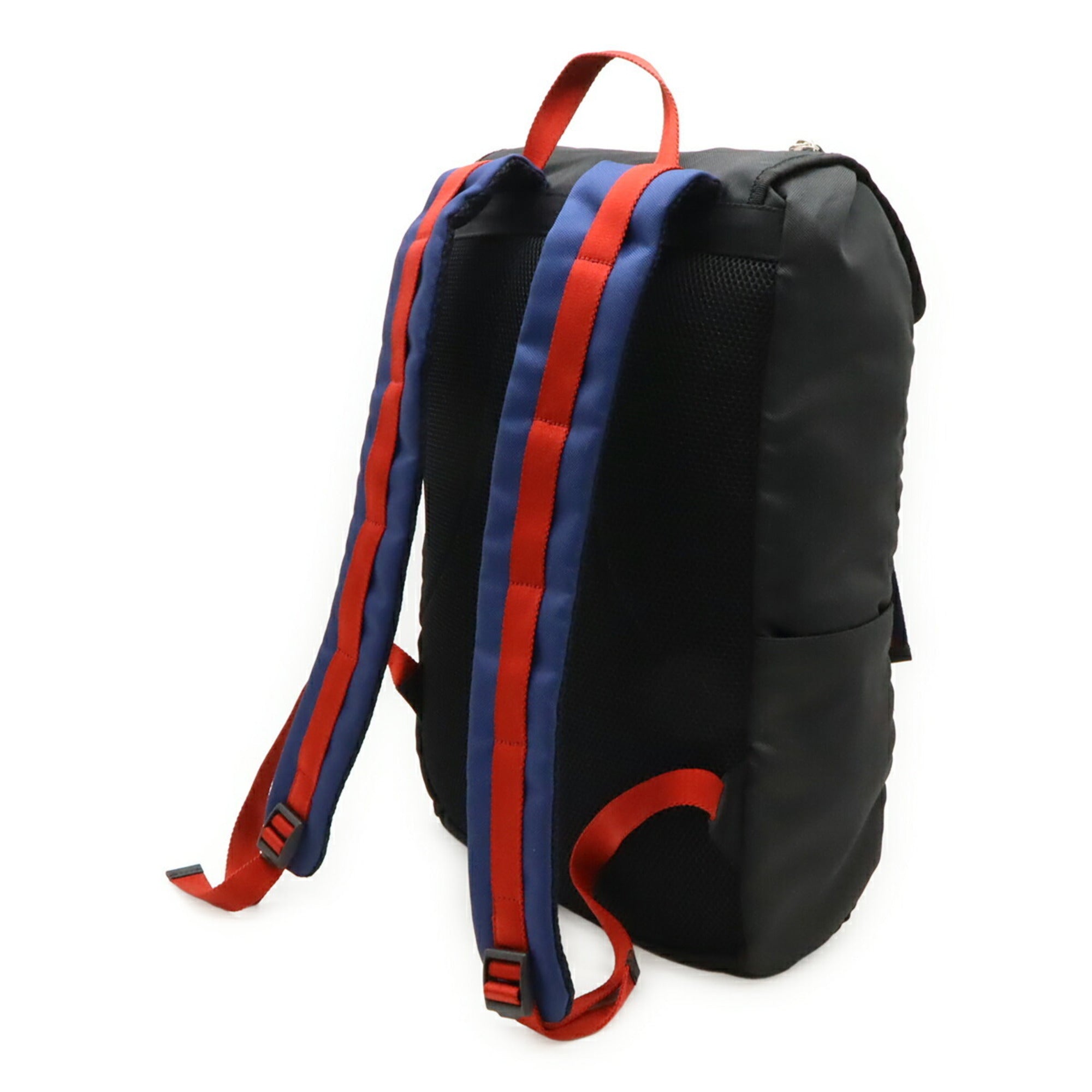 Gucci Black Green Navy Red Color Canvas Leather Backpack (Pre-Owned)