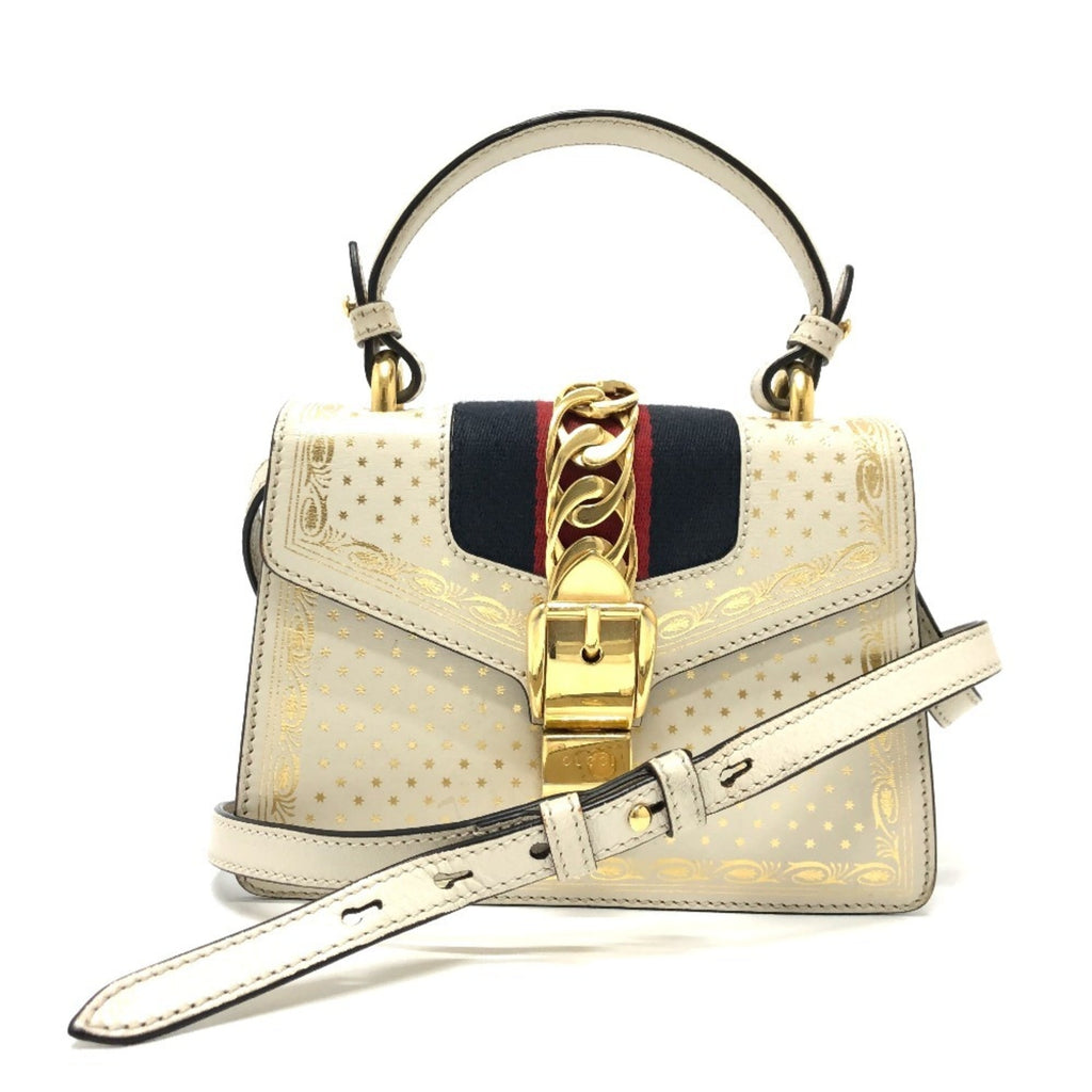 Gucci Blue White Leather Handbag Shoulder Bag (Pre-Owned)