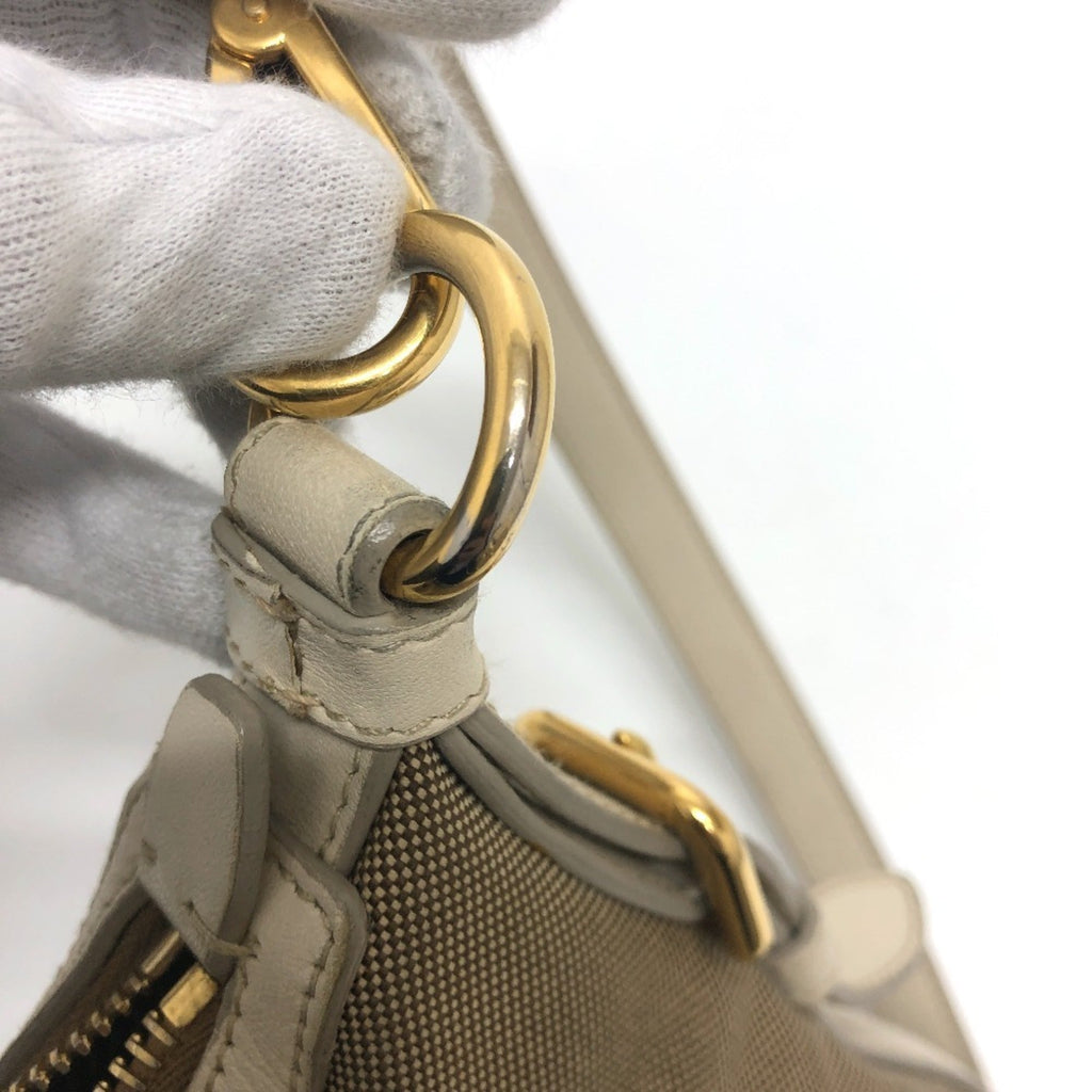 Prada Beige Canvas Leather Shoulder Bag (Pre-Owned)