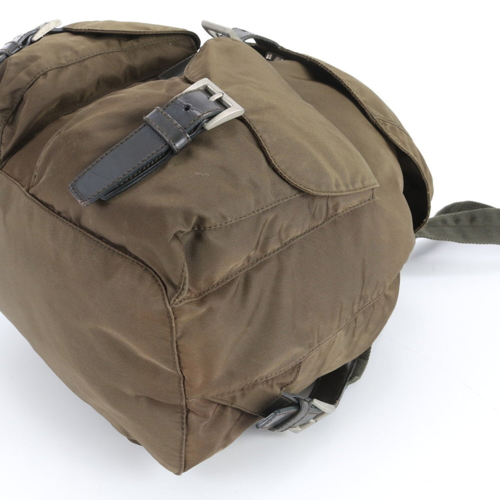 Prada Brown Green Khaki Nylon Leather Backpack (Pre-Owned)