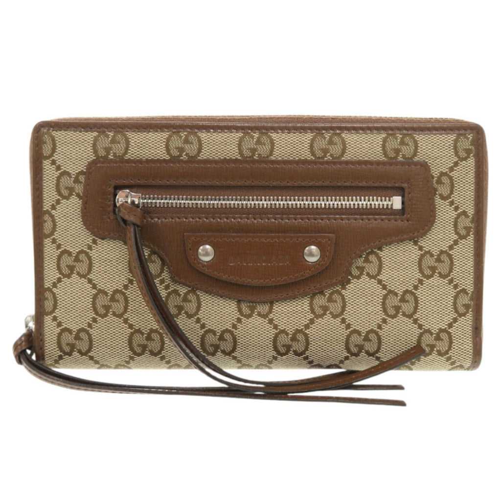 Gucci Beige Brown Gg Canvas Leather Long Wallet (Bi-Fold) (Pre-Owned)