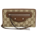 Gucci Beige Brown Gg Canvas Leather Long Wallet (Bi-Fold) (Pre-Owned)