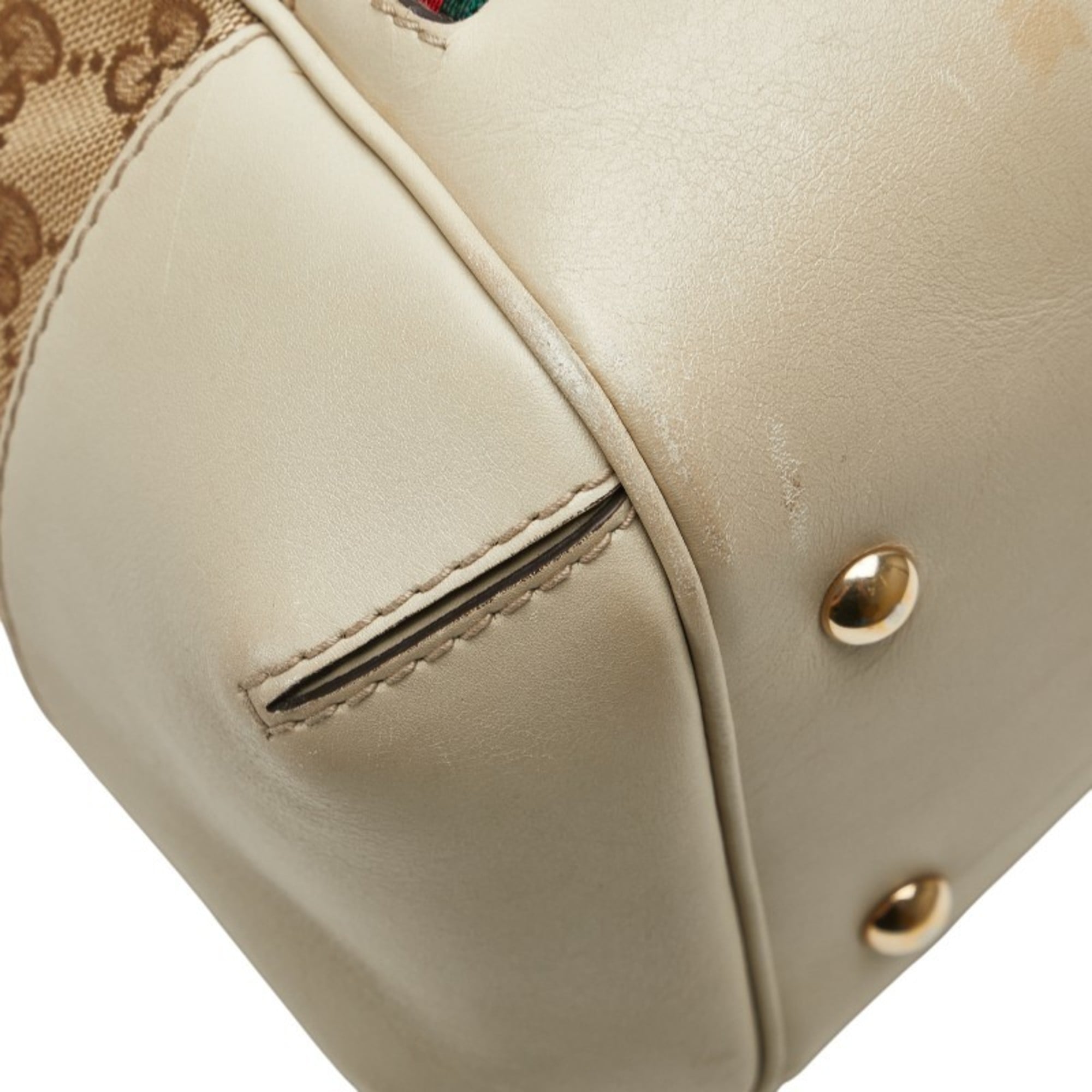 Gucci Gg Canvas Beige Gg Canvas Leather Shoulder Bag Tote Bag (Pre-Owned)