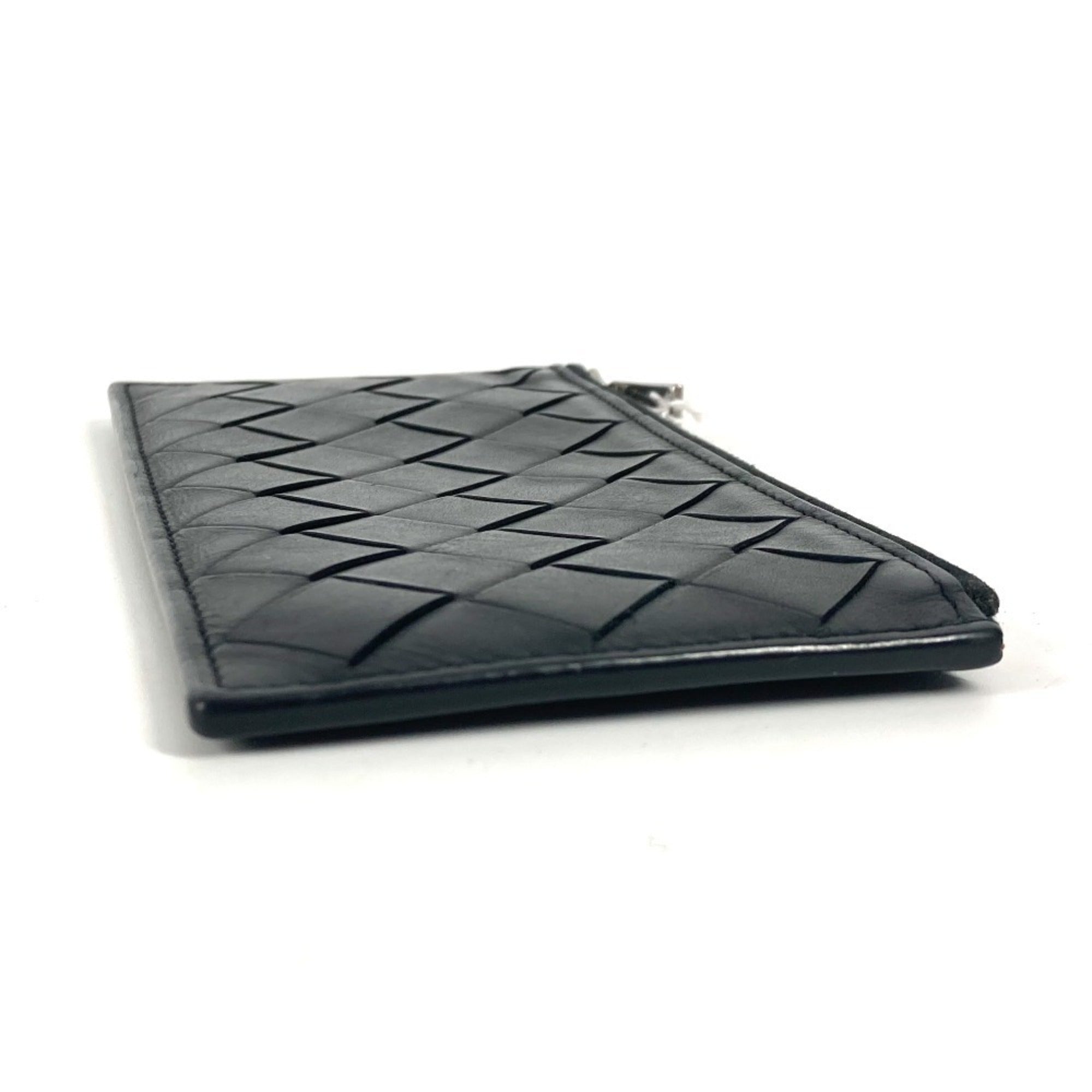 Bottega Veneta Intrecciato Black Leather Coin Purse/Coin Case (Pre-Owned)