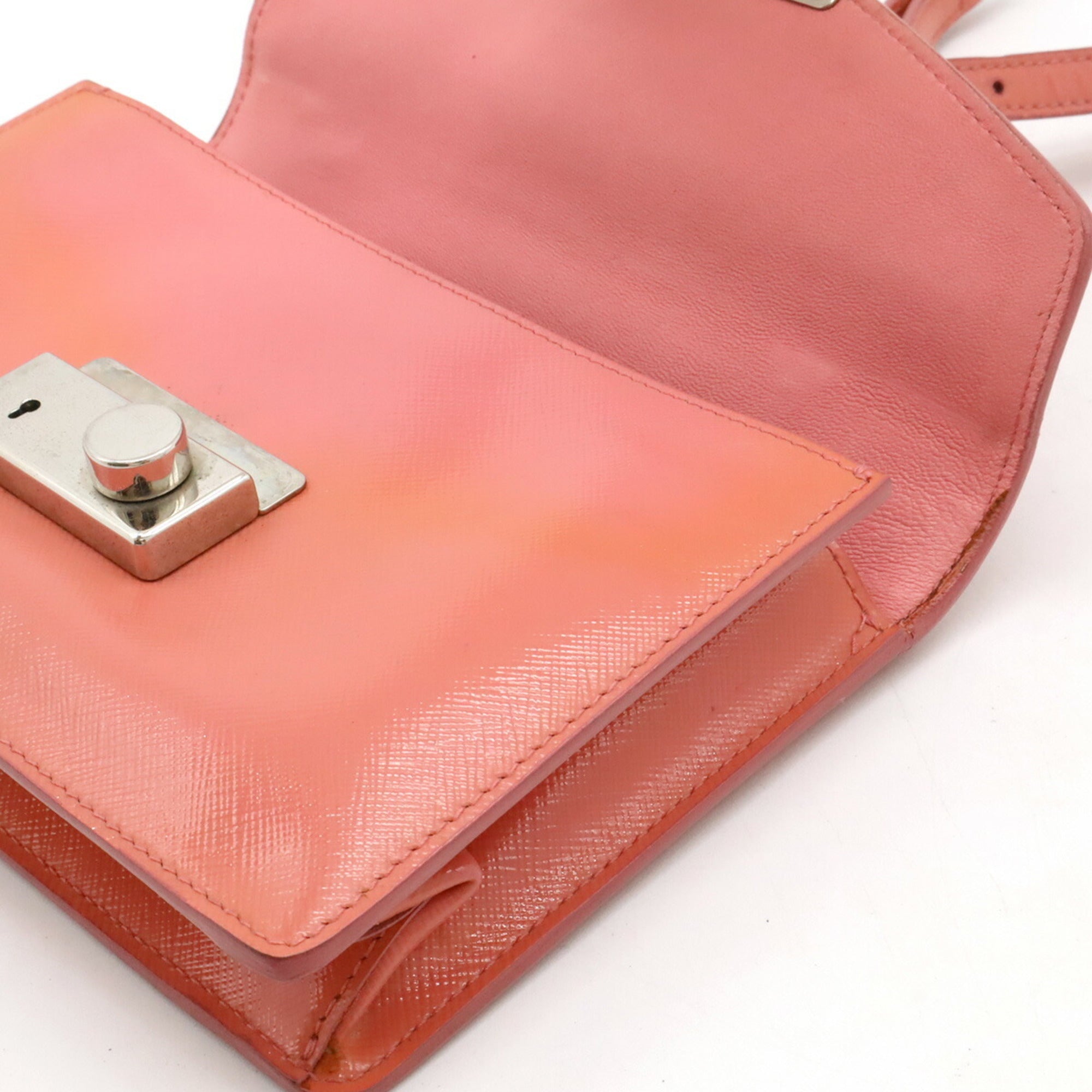Prada Saffiano Begonia Pink Leather Handbag Pochette Shoulder Bag (Pre-Owned)